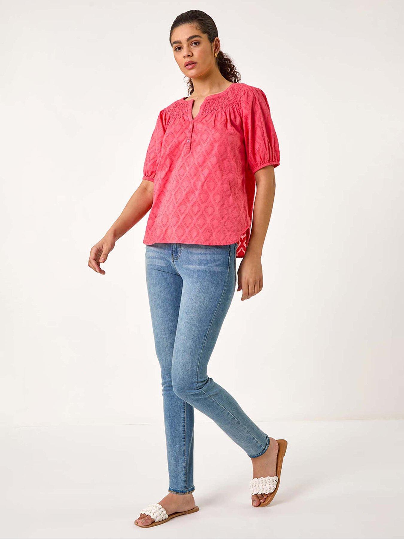 Image 3 of 5 of Roman Shirred Neck Textured Top - Red