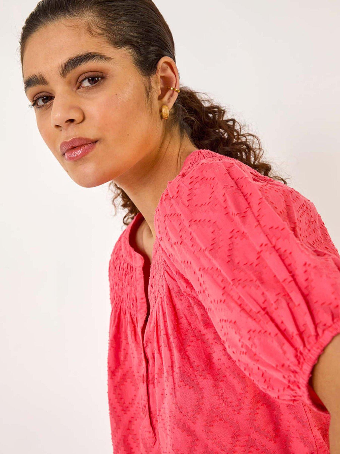 Image 4 of 5 of Roman Shirred Neck Textured Top - Red