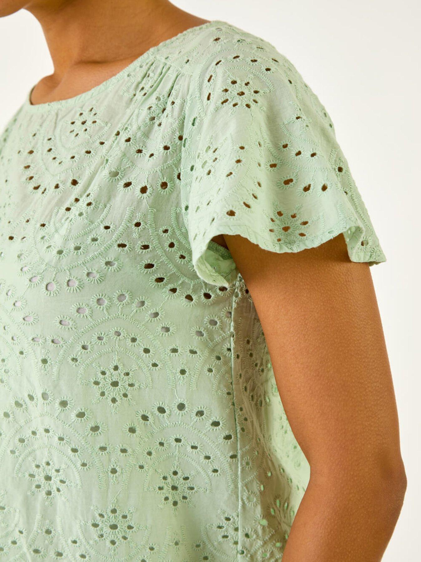  image of roman-broderie-short-sleeve-top-green
