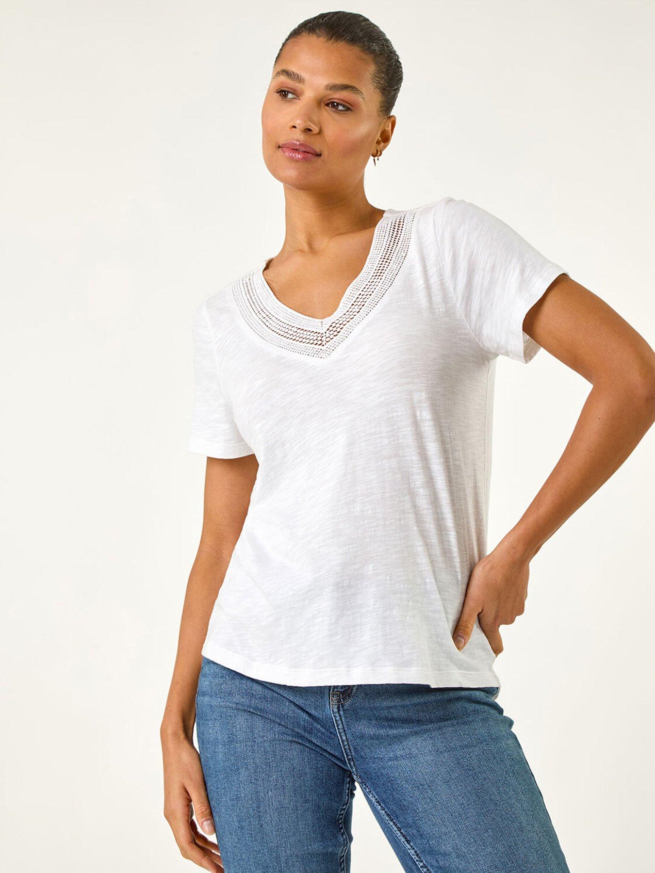 front image of roman-sequin-trim-v-neck-stretch-top-ivory