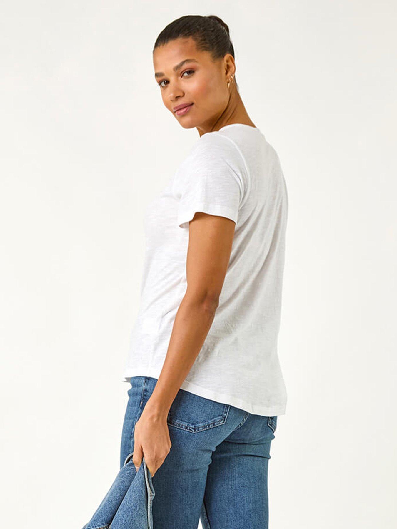 stillFront image of roman-sequin-trim-v-neck-stretch-top-ivory