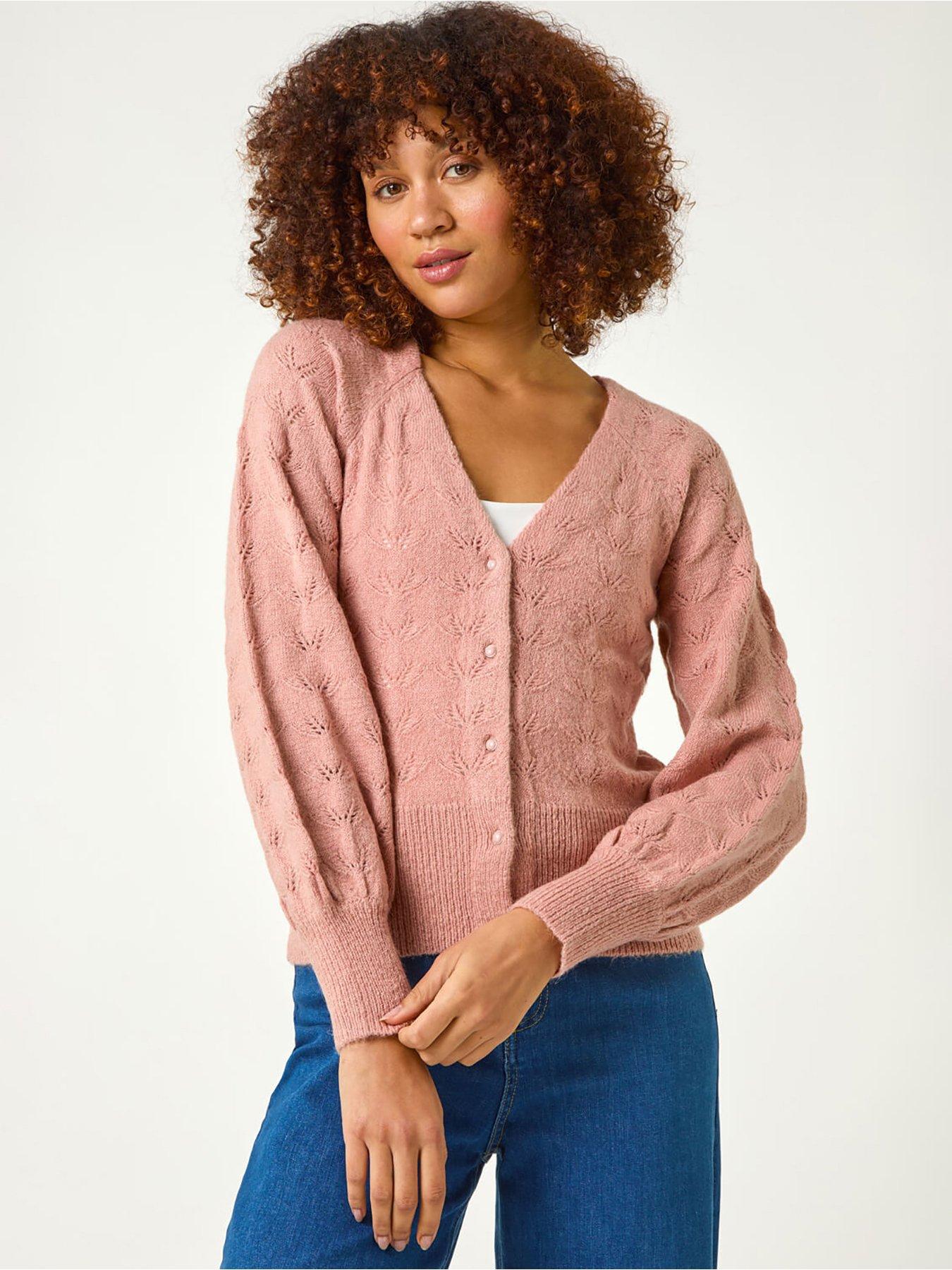 Image 1 of 5 of Roman Pointelle Detail Knit Cardigan - Biscuit