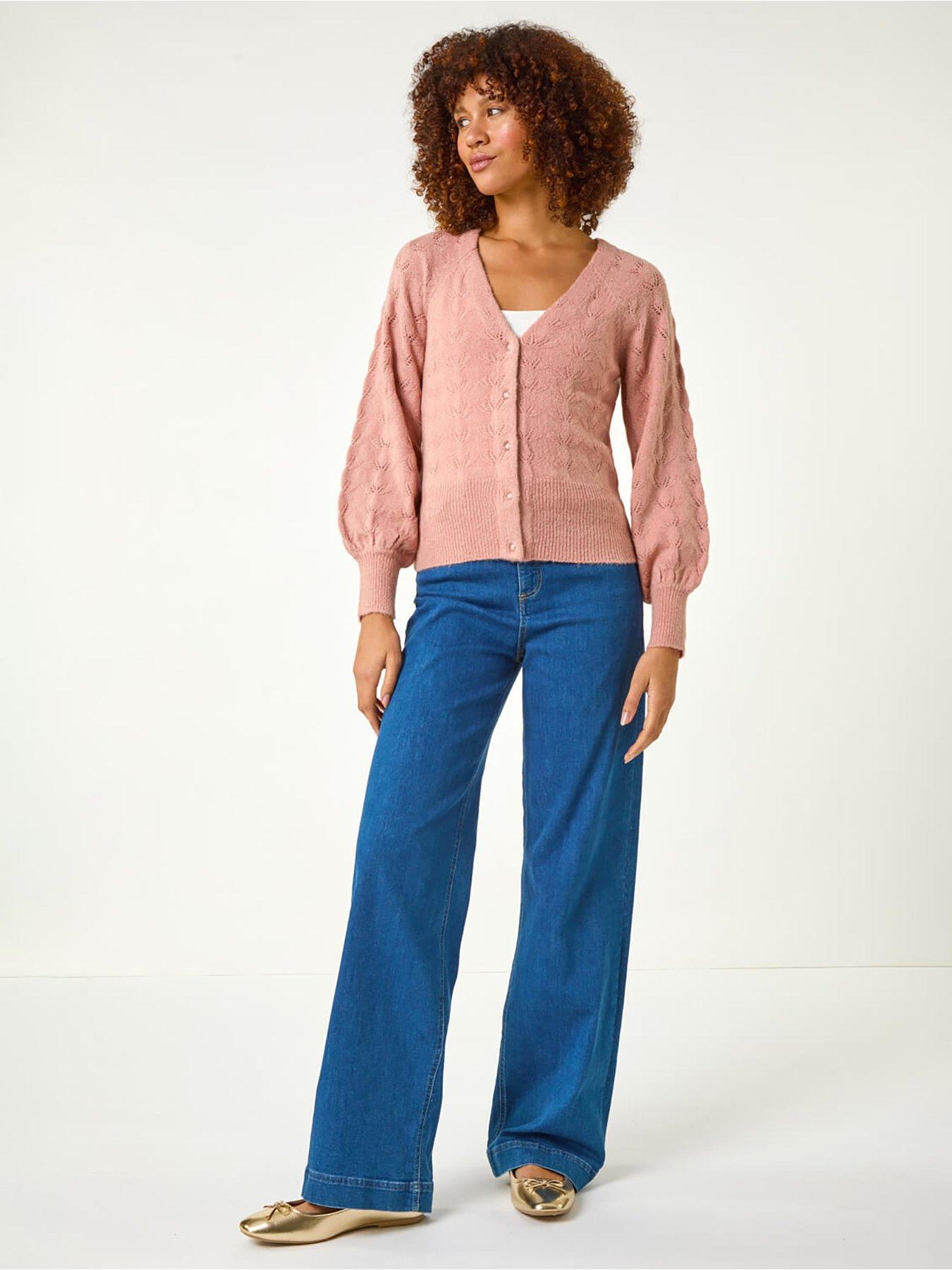 Image 3 of 5 of Roman Pointelle Detail Knit Cardigan - Biscuit