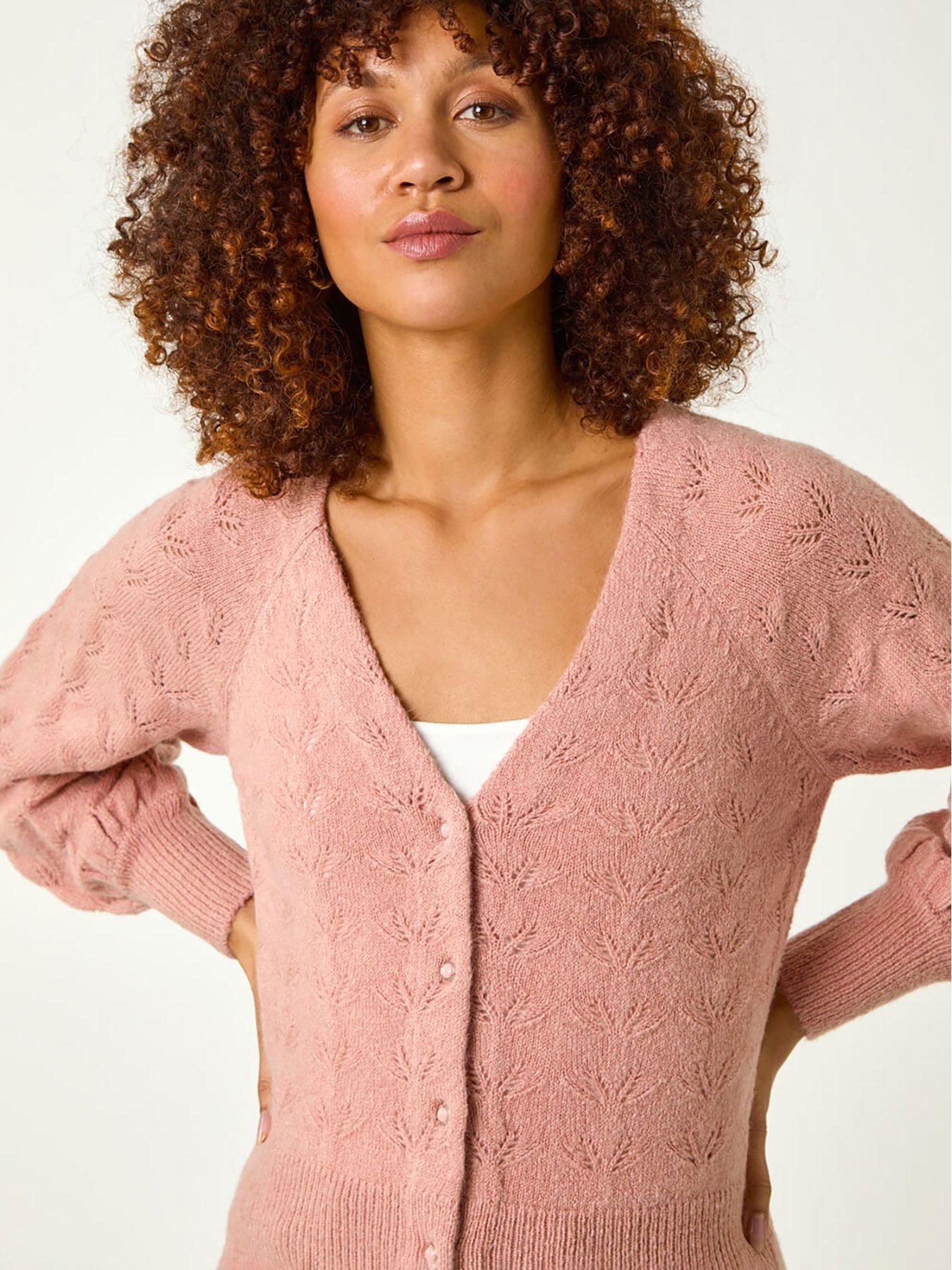 Image 4 of 5 of Roman Pointelle Detail Knit Cardigan - Biscuit