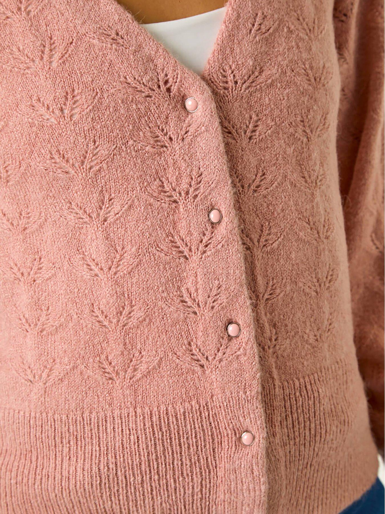 Image 5 of 5 of Roman Pointelle Detail Knit Cardigan - Biscuit