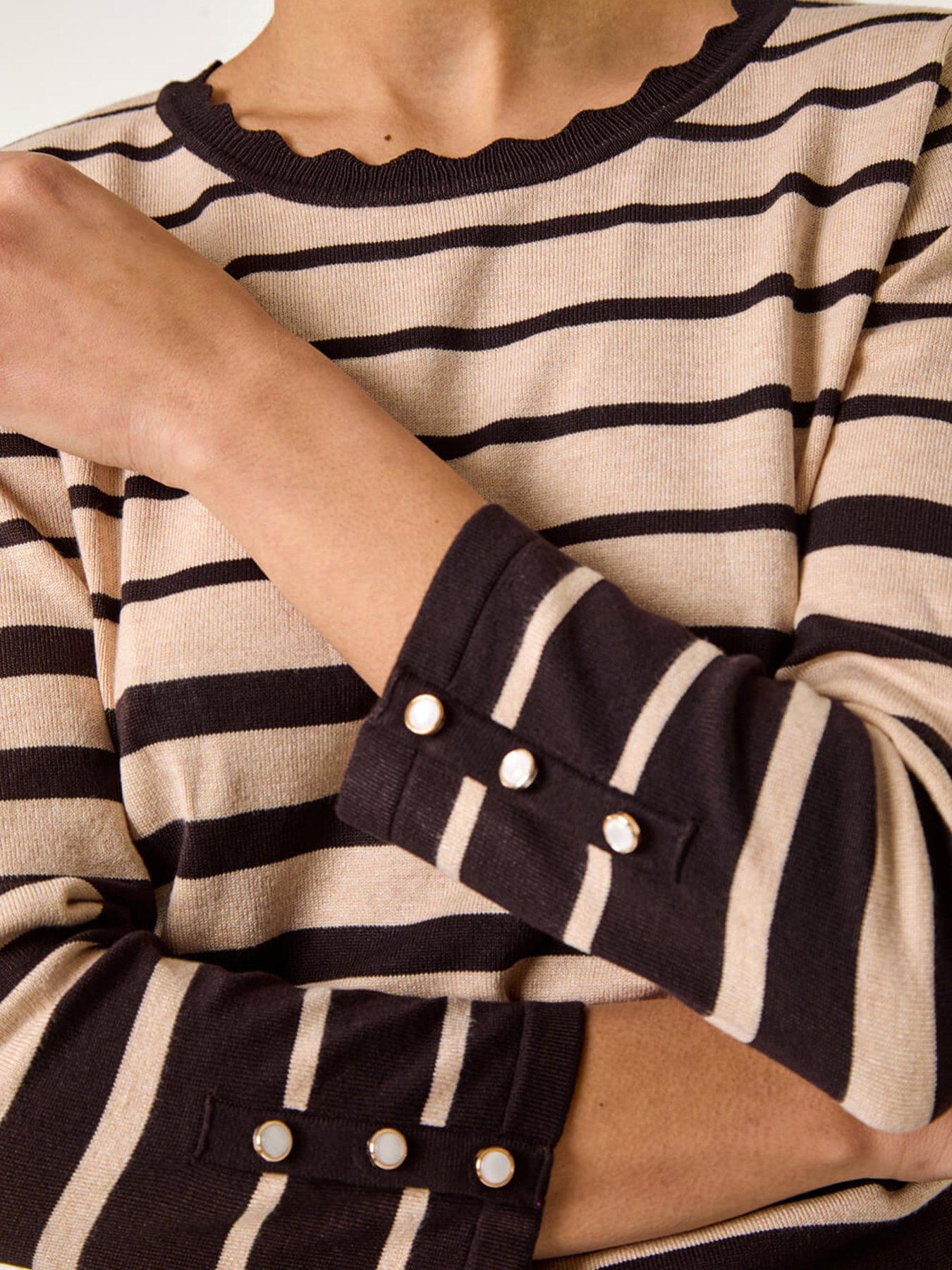 Image 5 of 5 of Roman Stripe Scallop Neck Knit Jumper - Chocolate