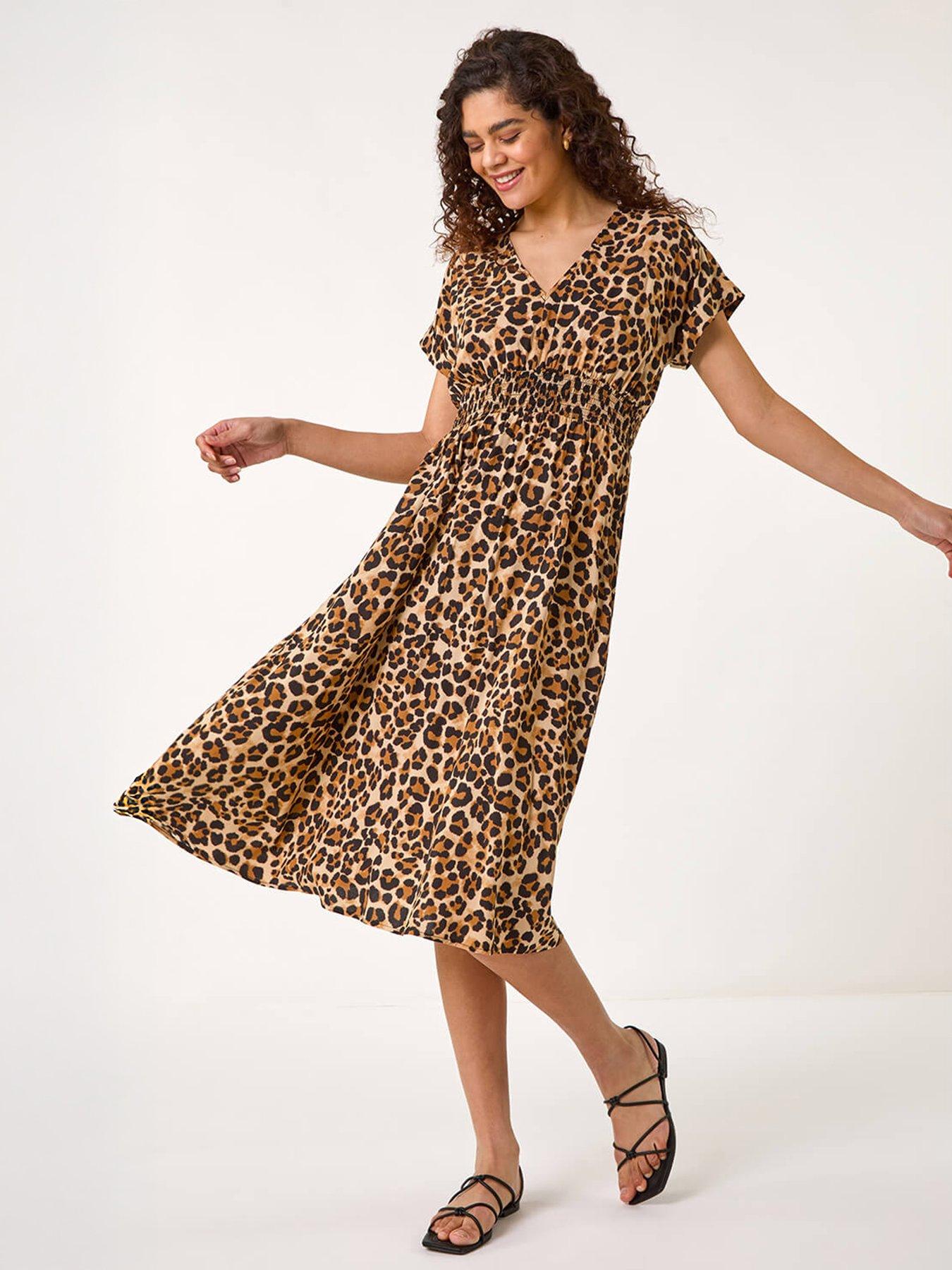 roman-animal-print-shirred-midi-dress-tan