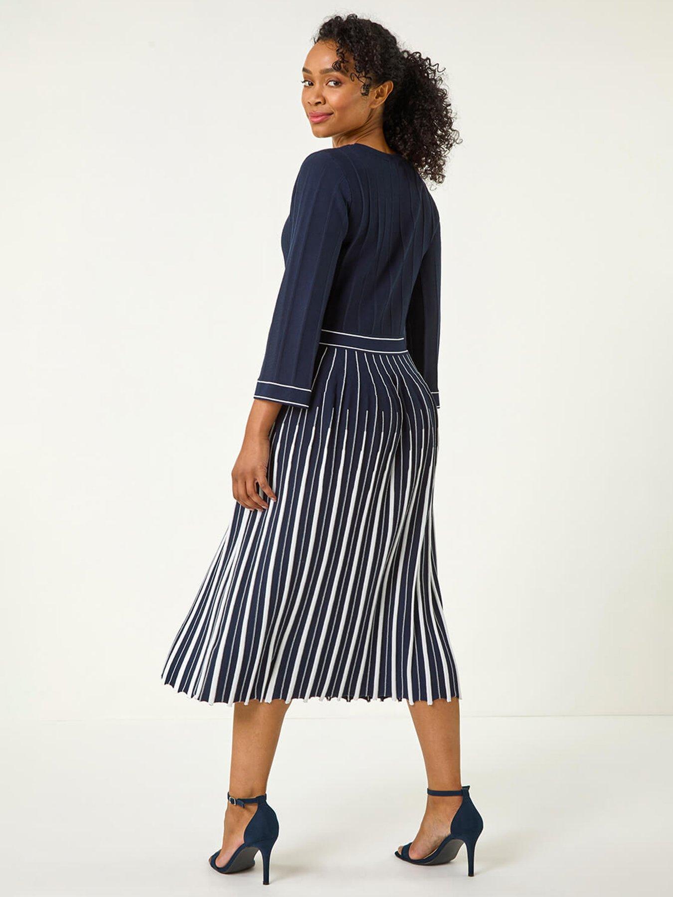 Image 2 of 5 of Roman Petite Contrast Pleat Midi Dress - Navy