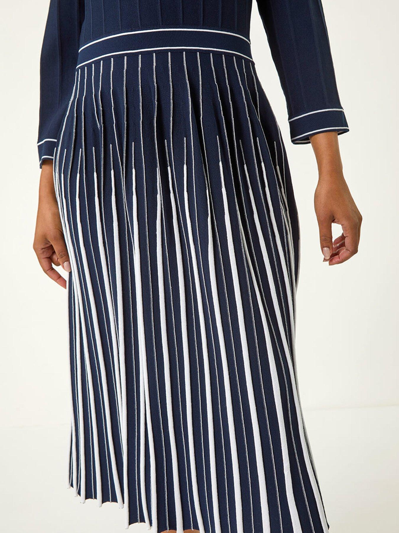 Image 5 of 5 of Roman Petite Contrast Pleat Midi Dress - Navy