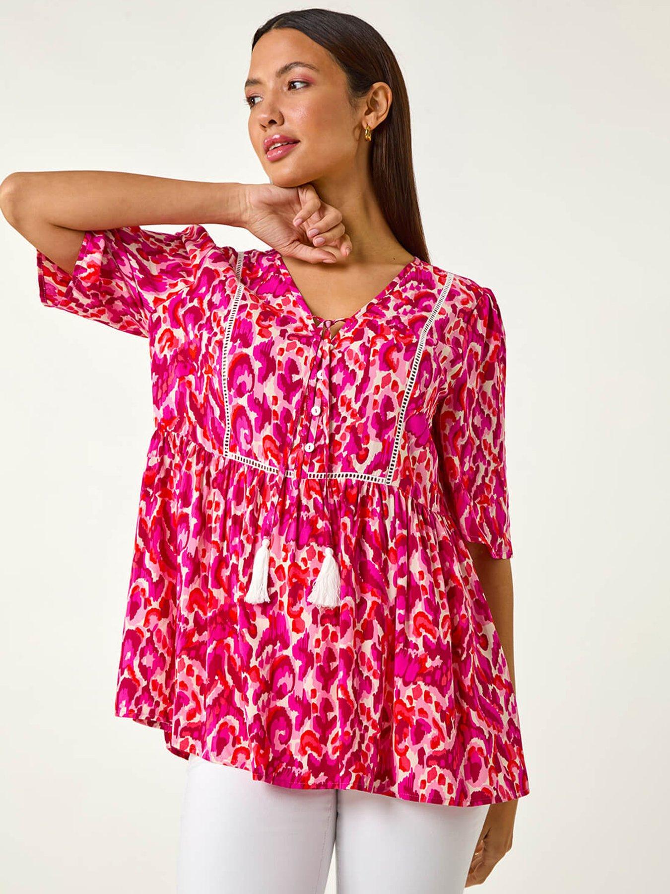 undefined Abstract Print Tassel Top - Pink