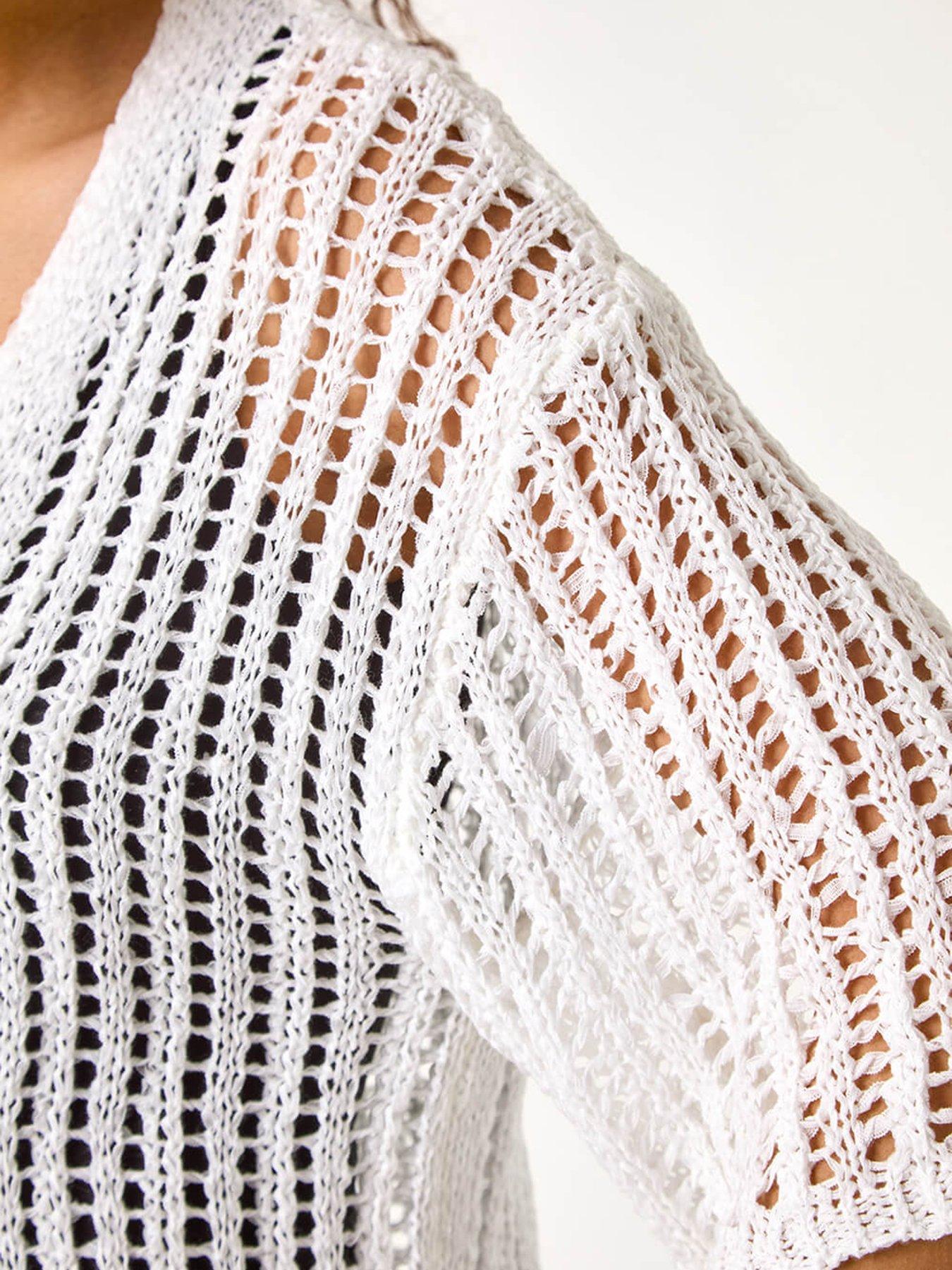 Image 4 of 5 of Roman Stitch Short Sleeve Knit Cardigan - Ivory