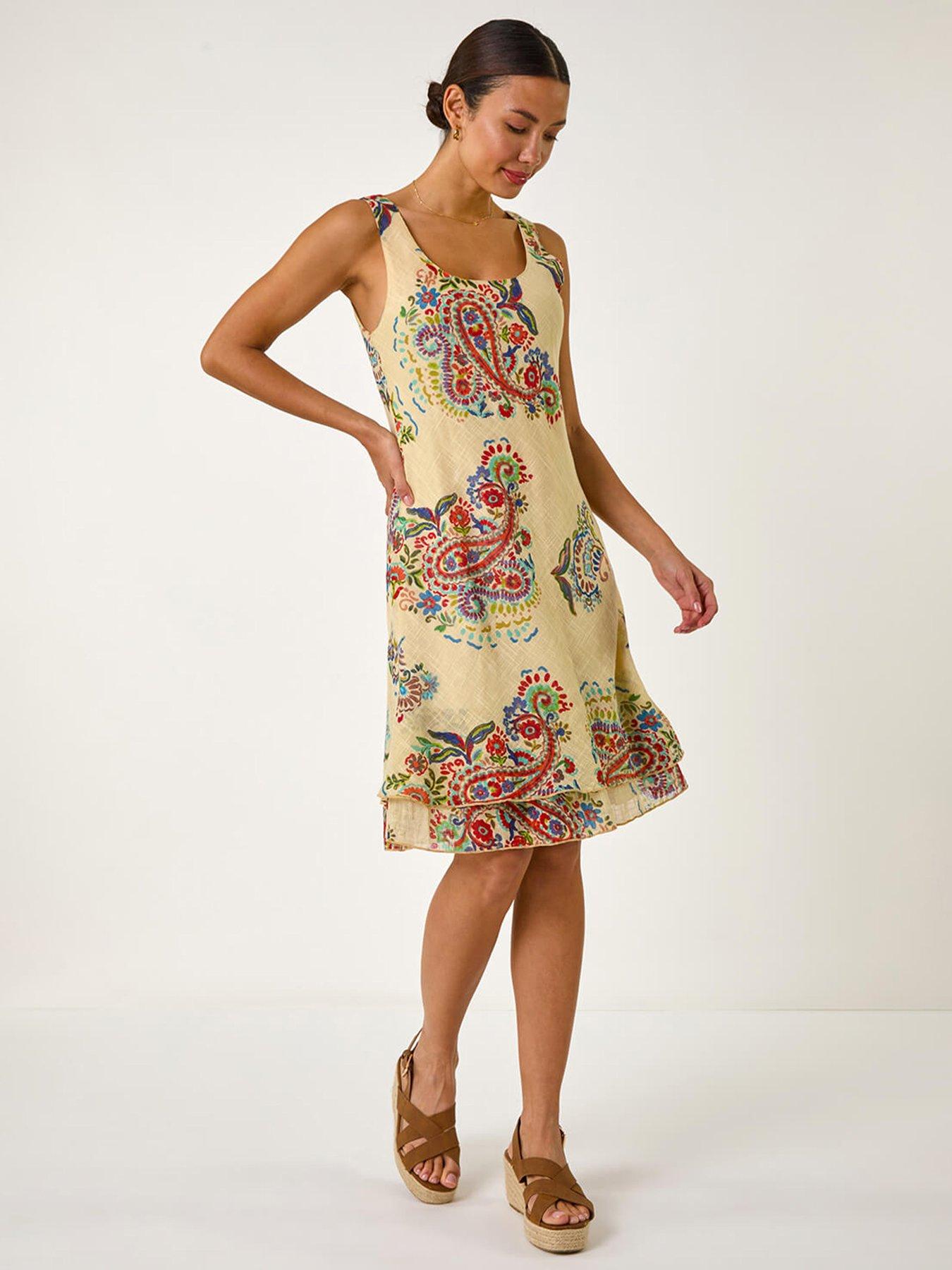 roman-paisley-double-layered-mini-dress-beige