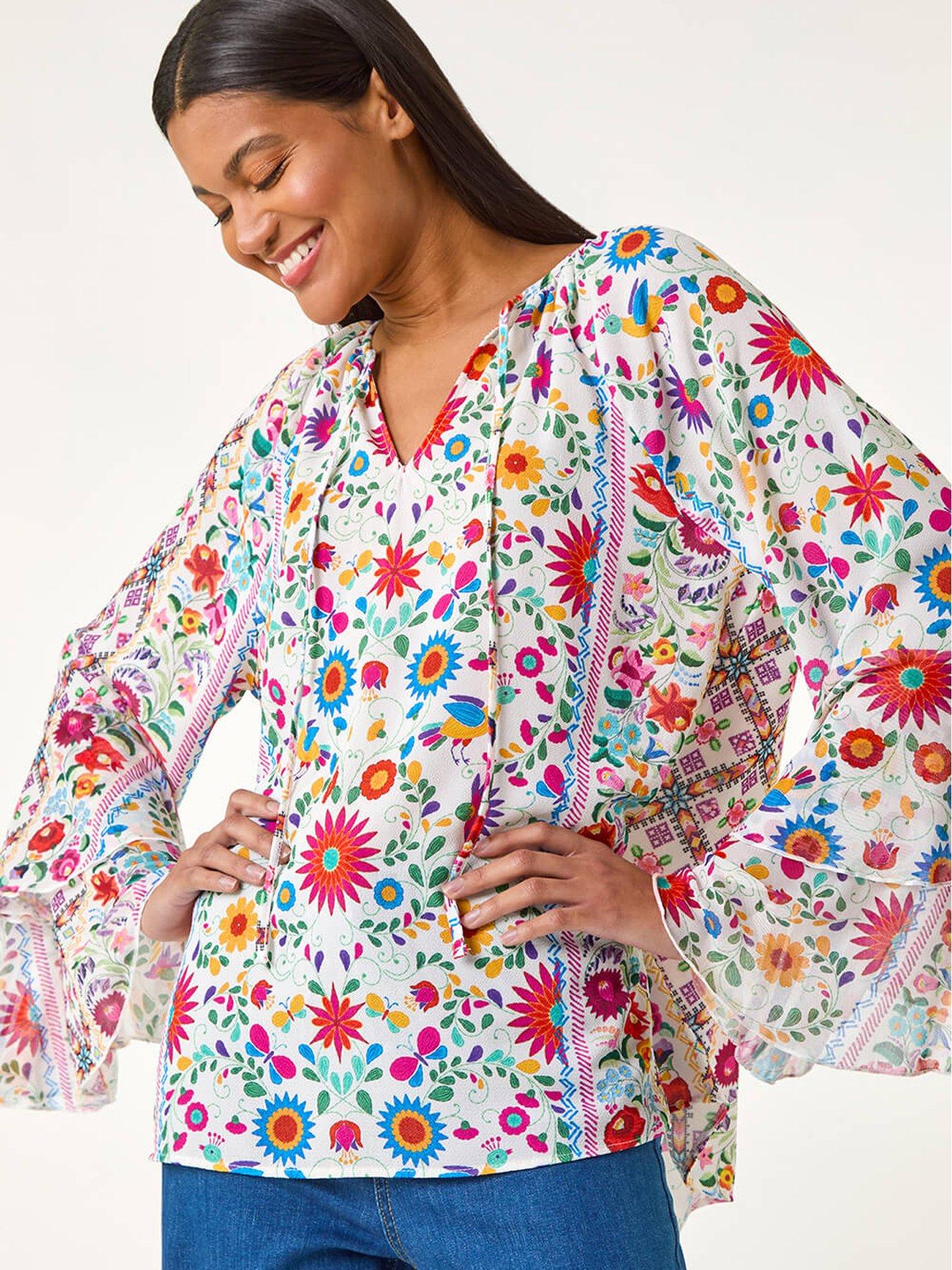  image of roman-tie-front-floral-print-top-pink