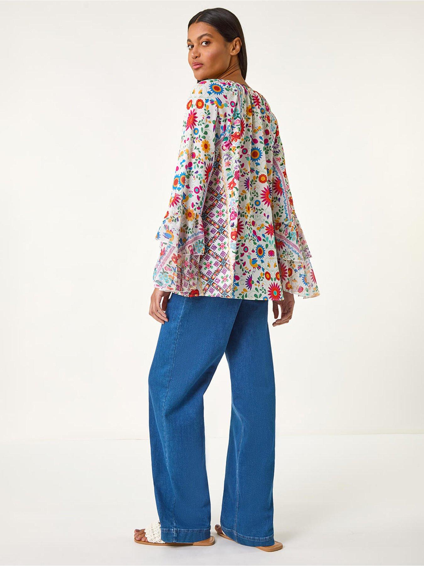  image of roman-tie-front-floral-print-top-pink