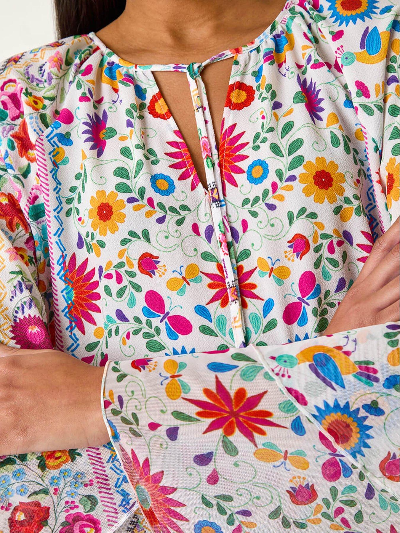  image of roman-tie-front-floral-print-top-pink