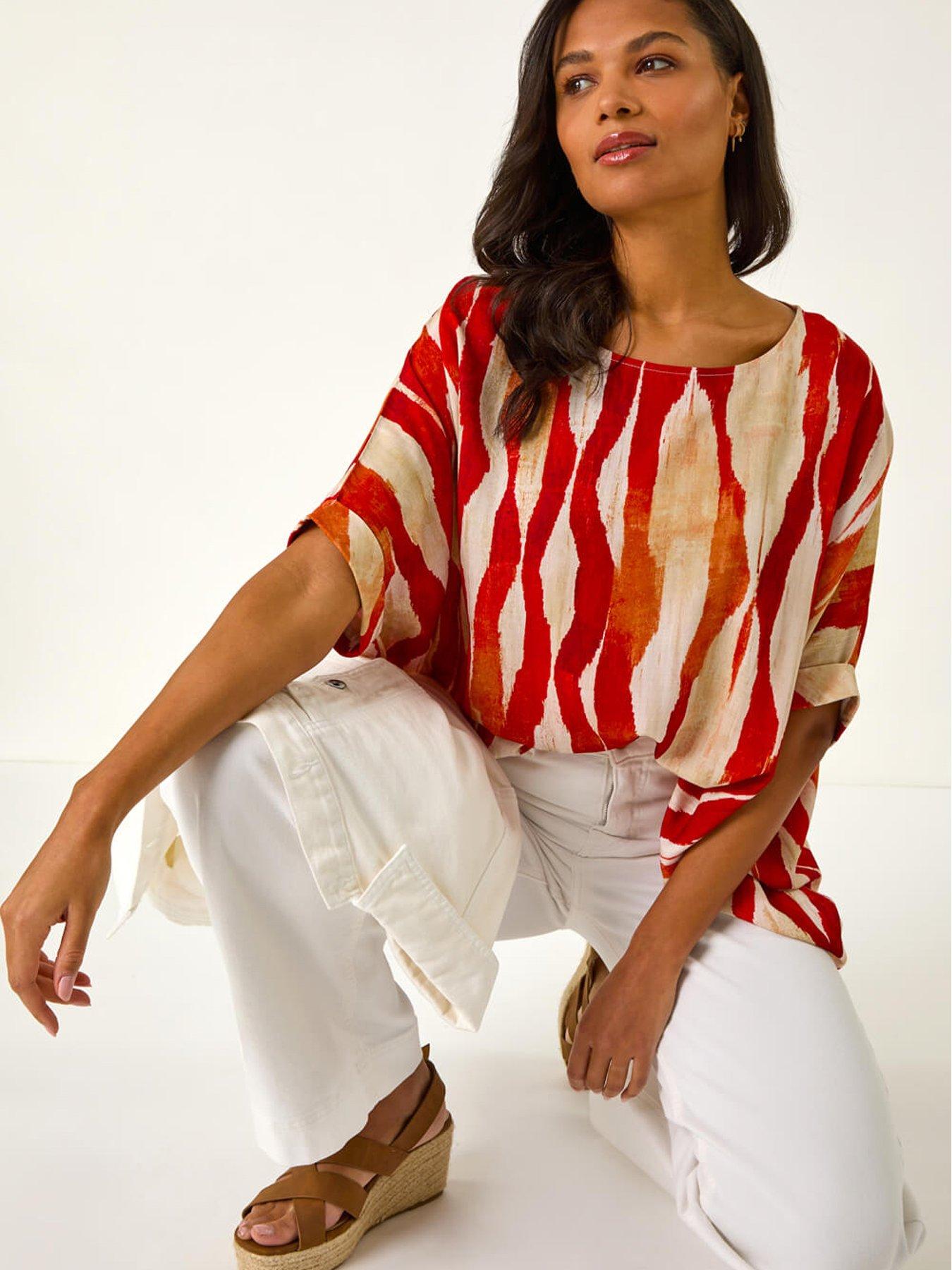 front image of roman-abstract-buttoned-top-red