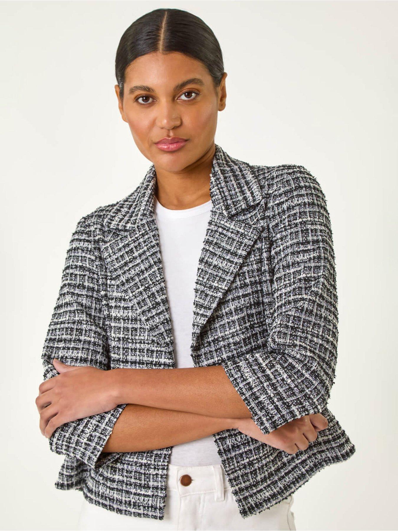 undefined Textured Check Blazer - Black