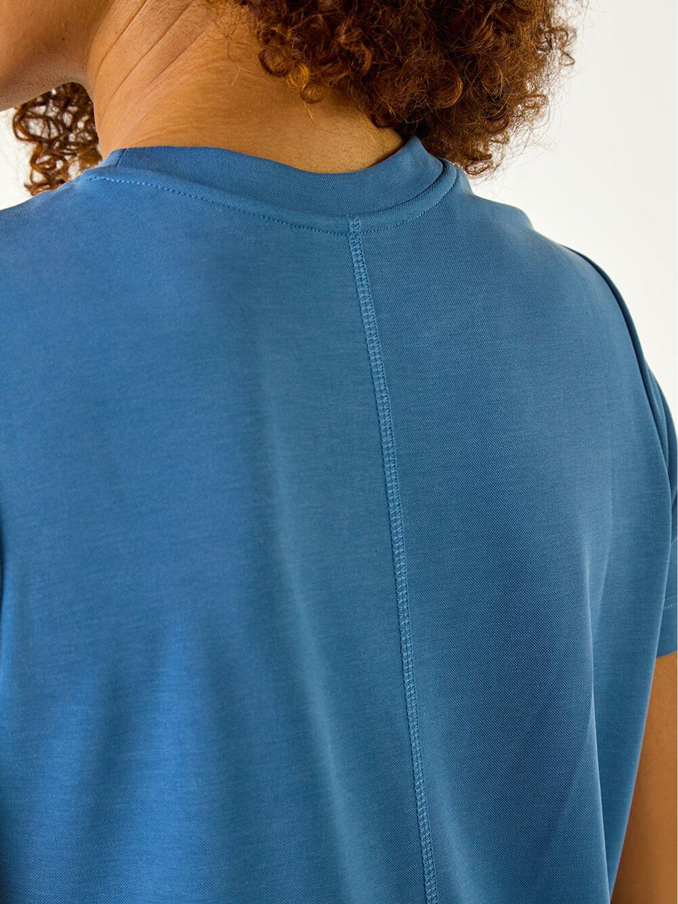 Image 5 of 5 of Roman Stitch Detail T-shirt Dress - Blue