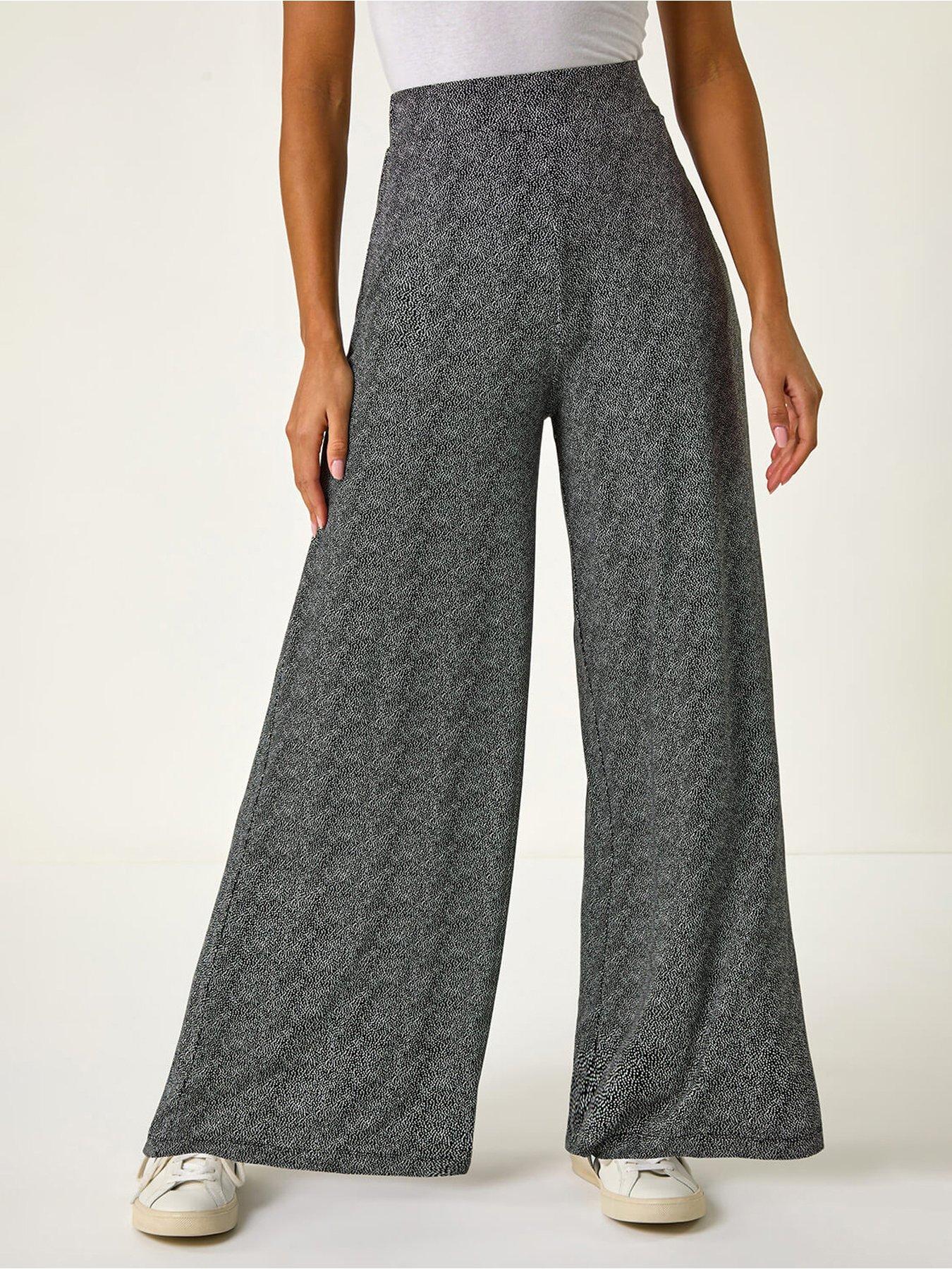 Roman Spot Print Wide Leg Trouser - Black