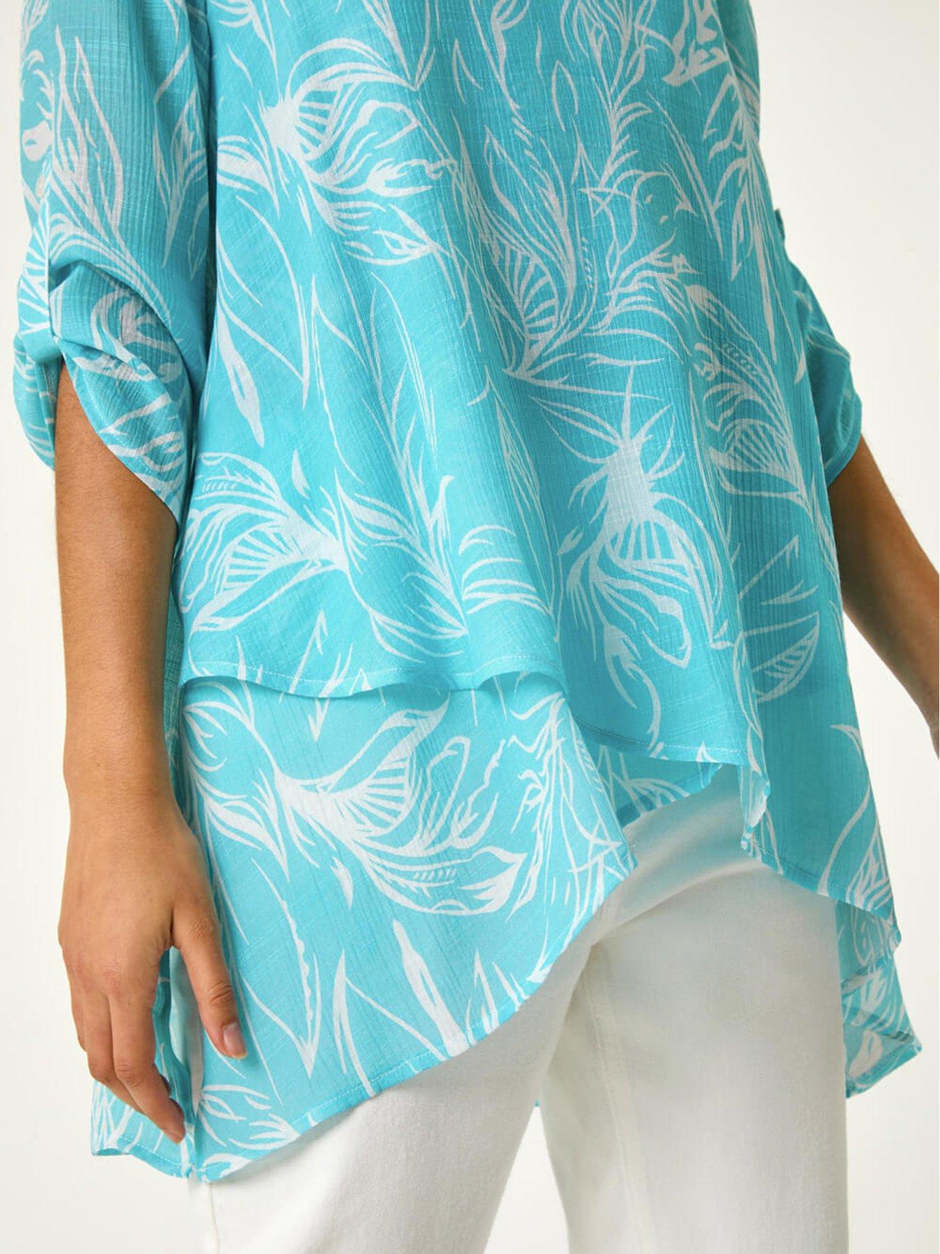  image of roman-linear-print-wrap-tunic-turquoise