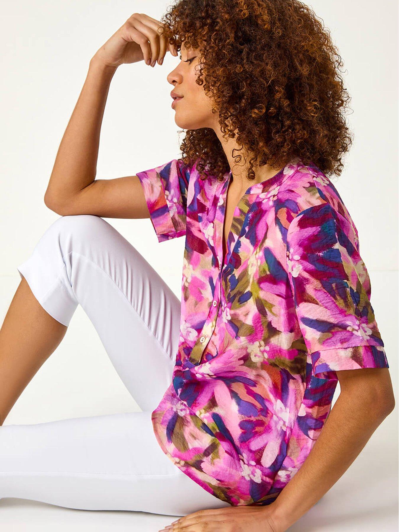 undefined Floral Print V-neck Top - Purple