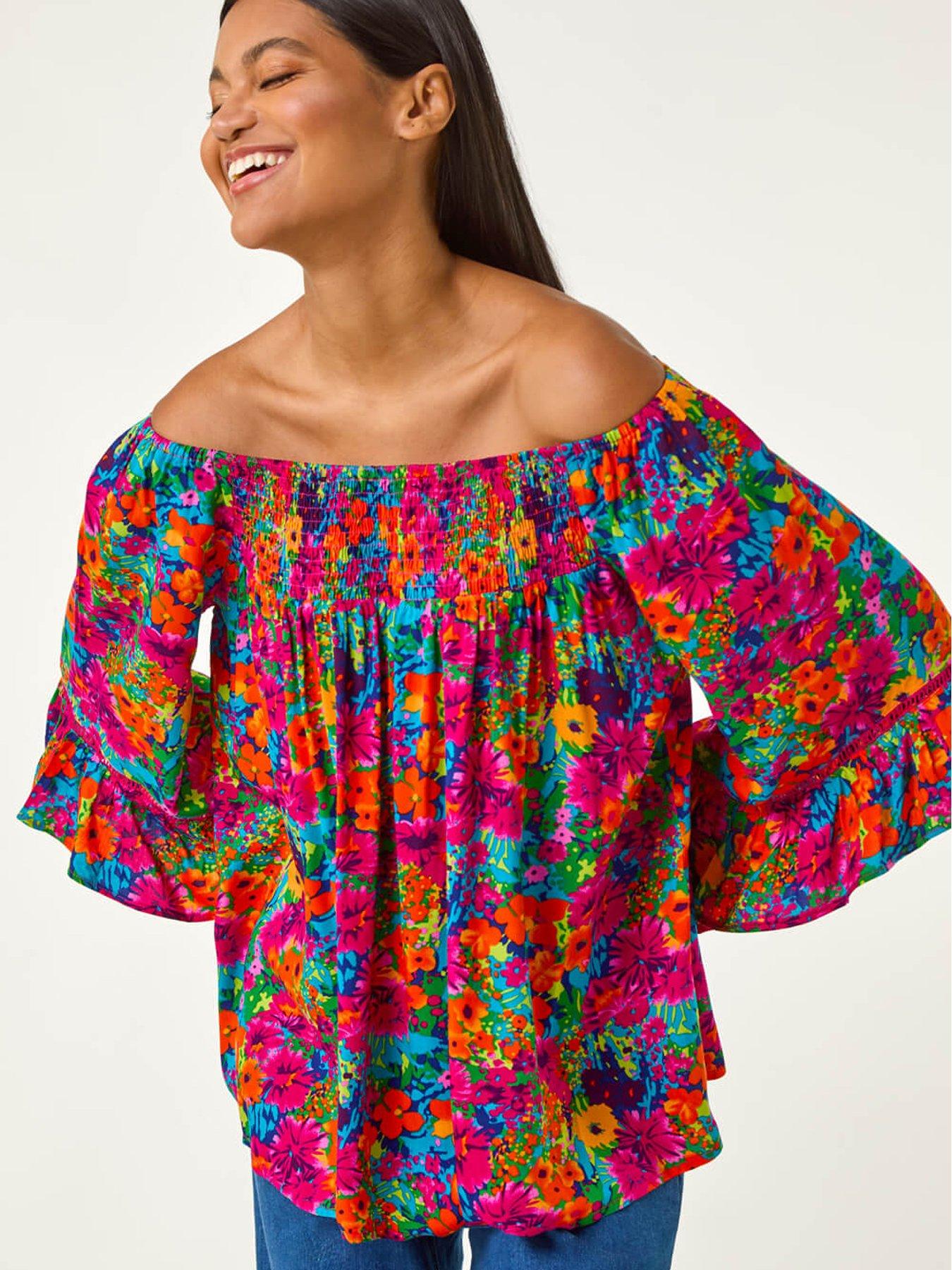roman-floral-print-bardot-top-orange