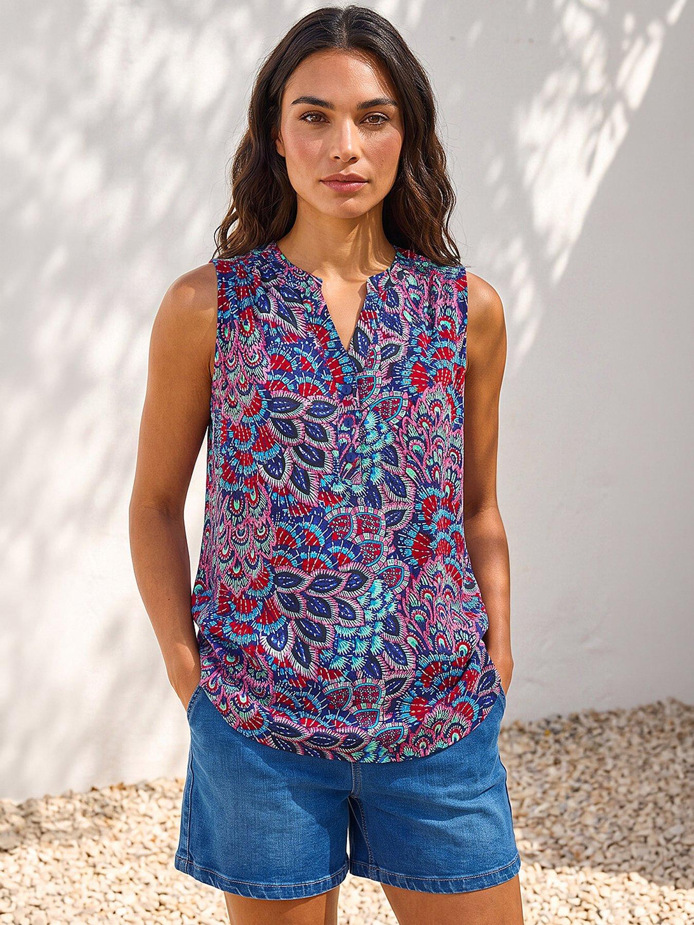 Roman Abstract Print Stretch Vest Top - Blue