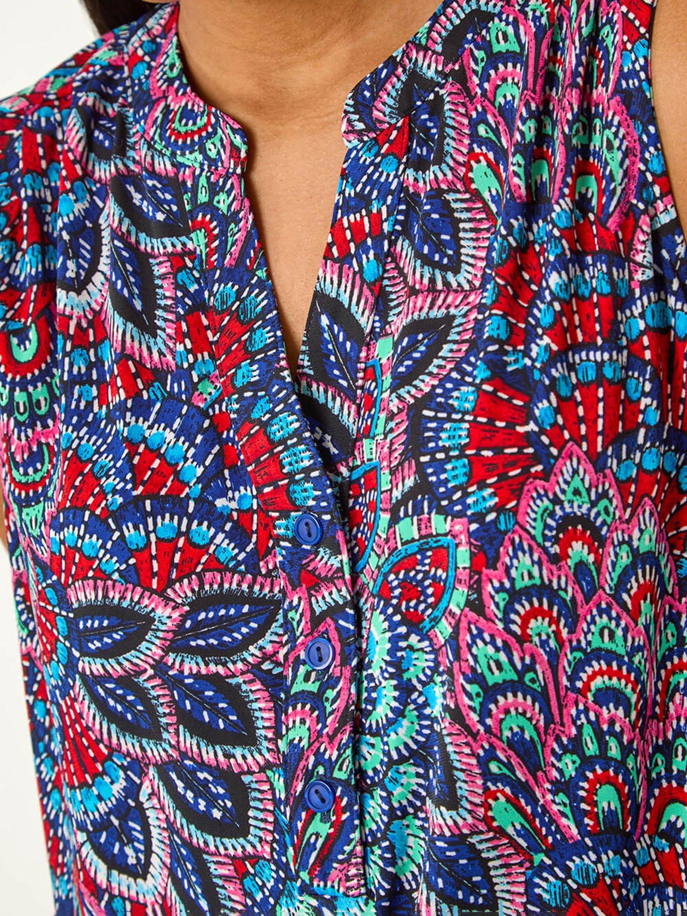  image of roman-abstract-print-stretch-vest-top-blue