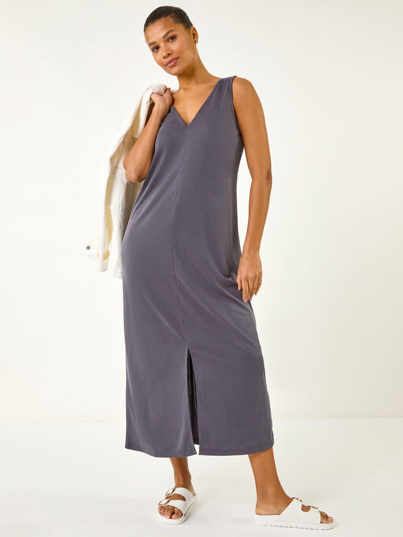 undefined Soft Pique Stretch Midi Dress - Grey