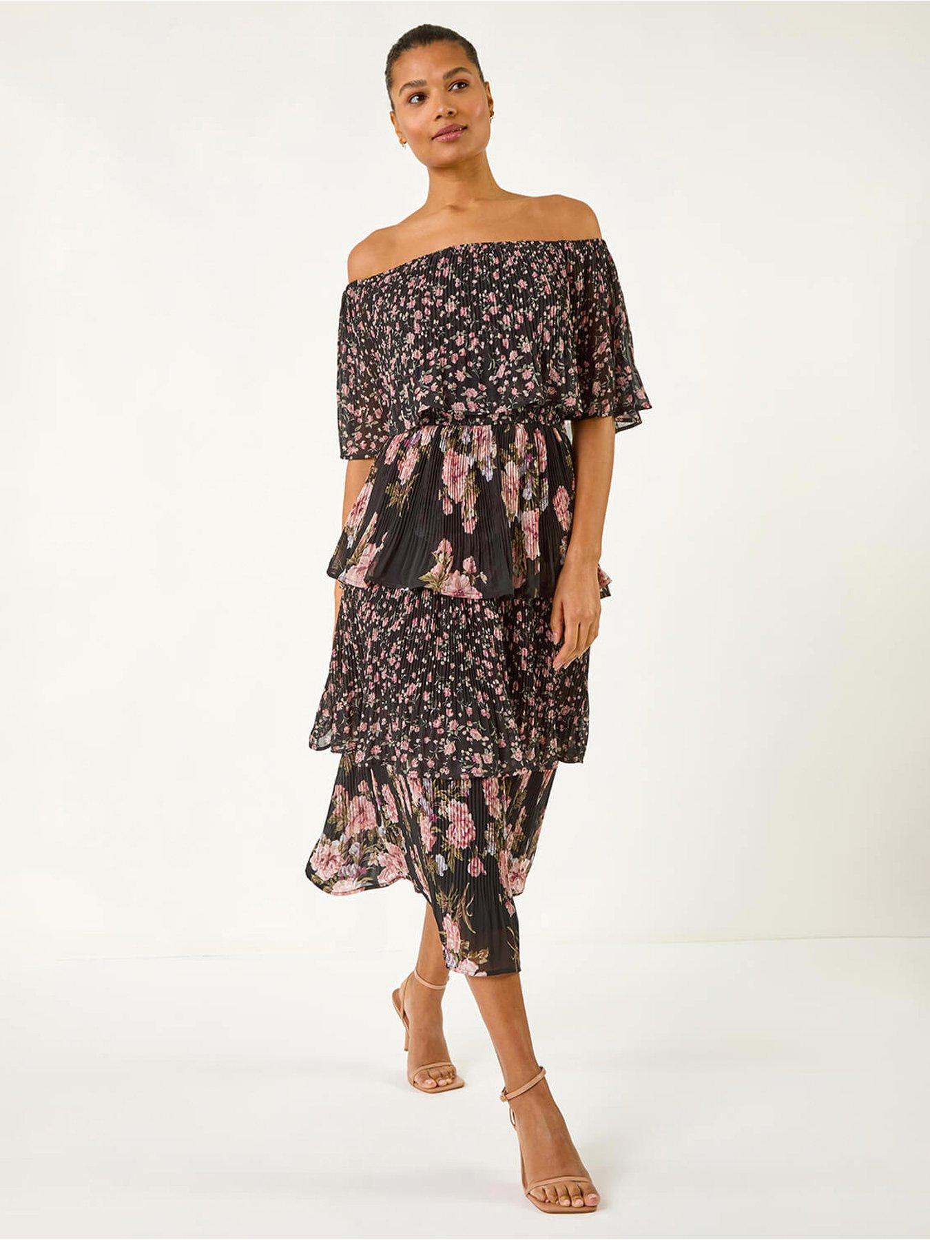 roman-bardot-ditsy-floral-midi-dress-black