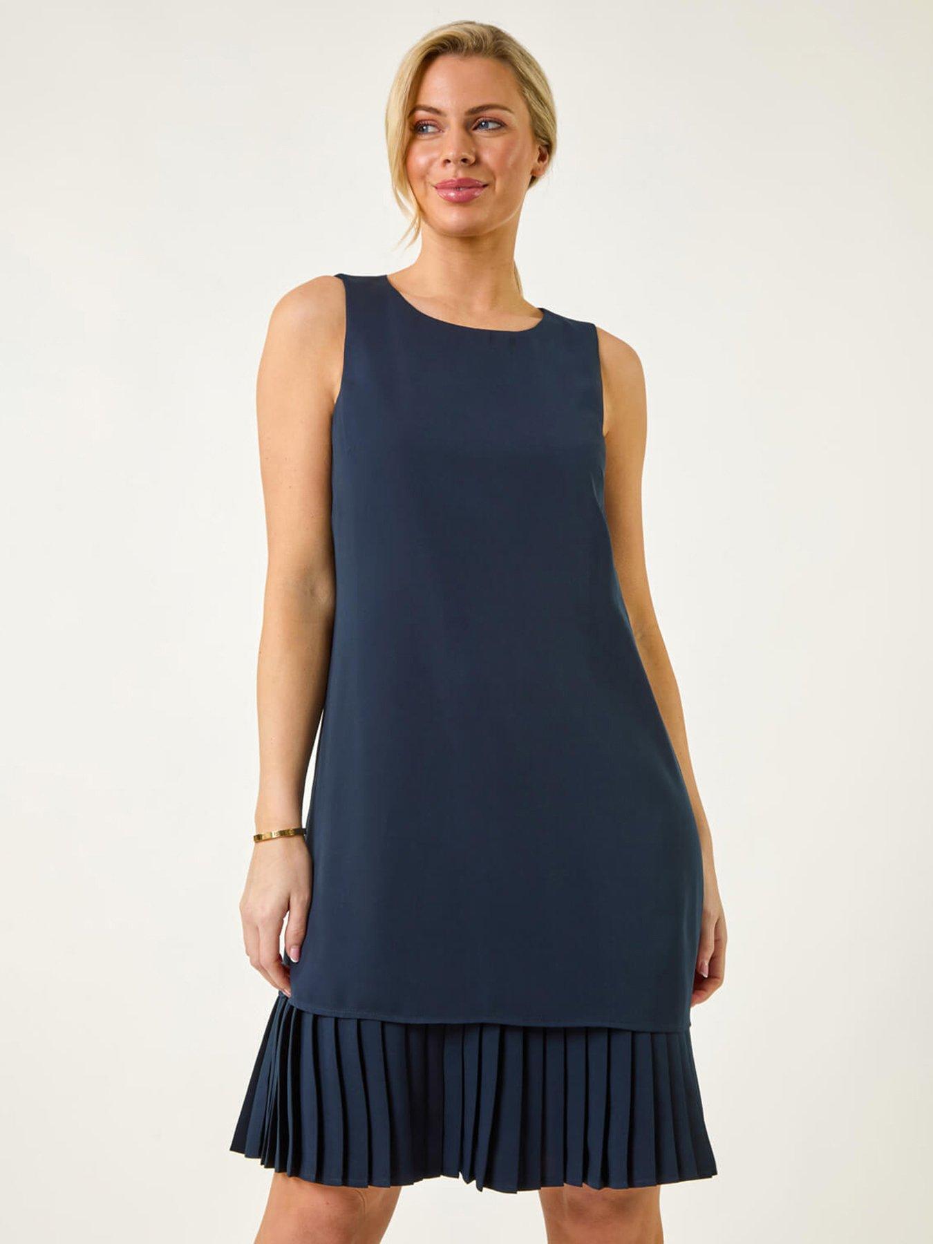 roman-petite-pleated-hem-shift-dress-navy