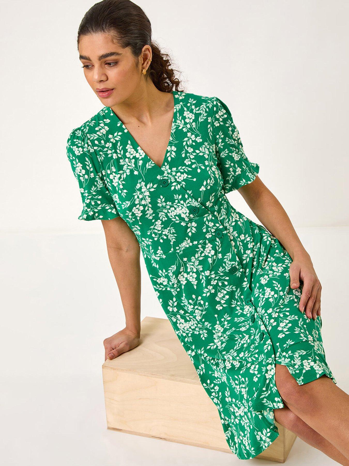 roman-ditsy-floral-side-button-dress-green