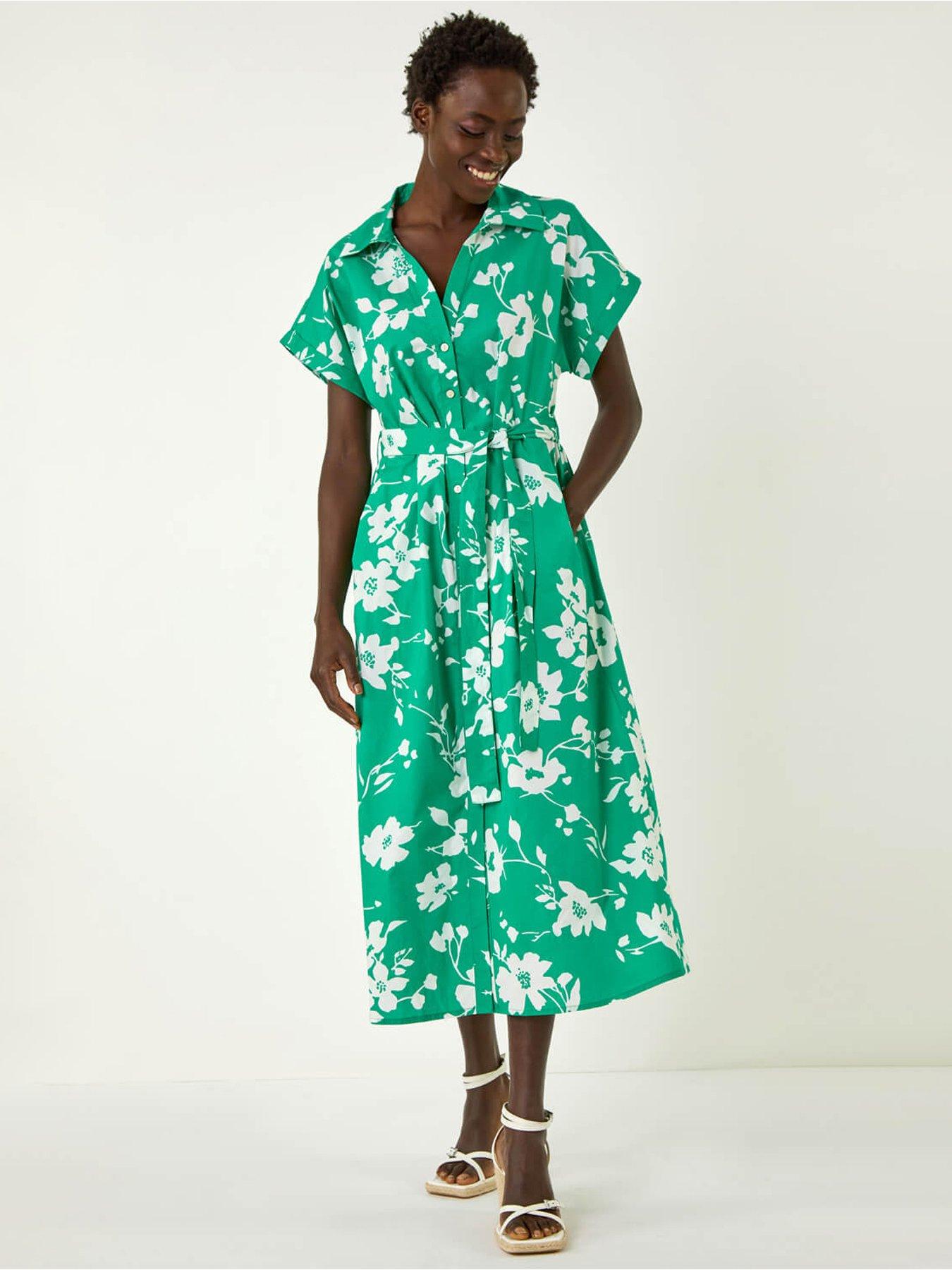 undefined Floral Cotton Poplin Shirt Dress - Green