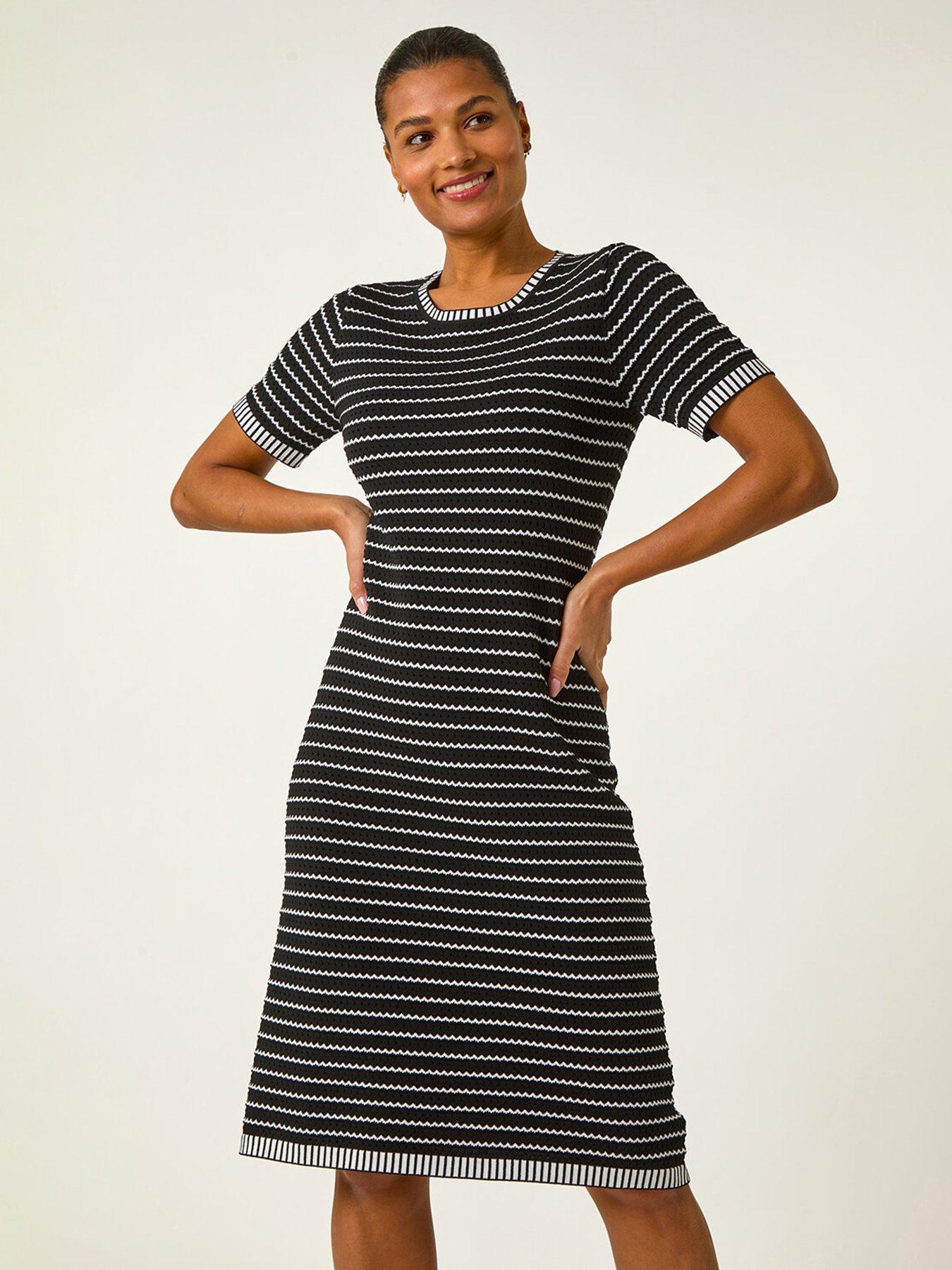 undefined Stripe Print Knitted Dress - Black