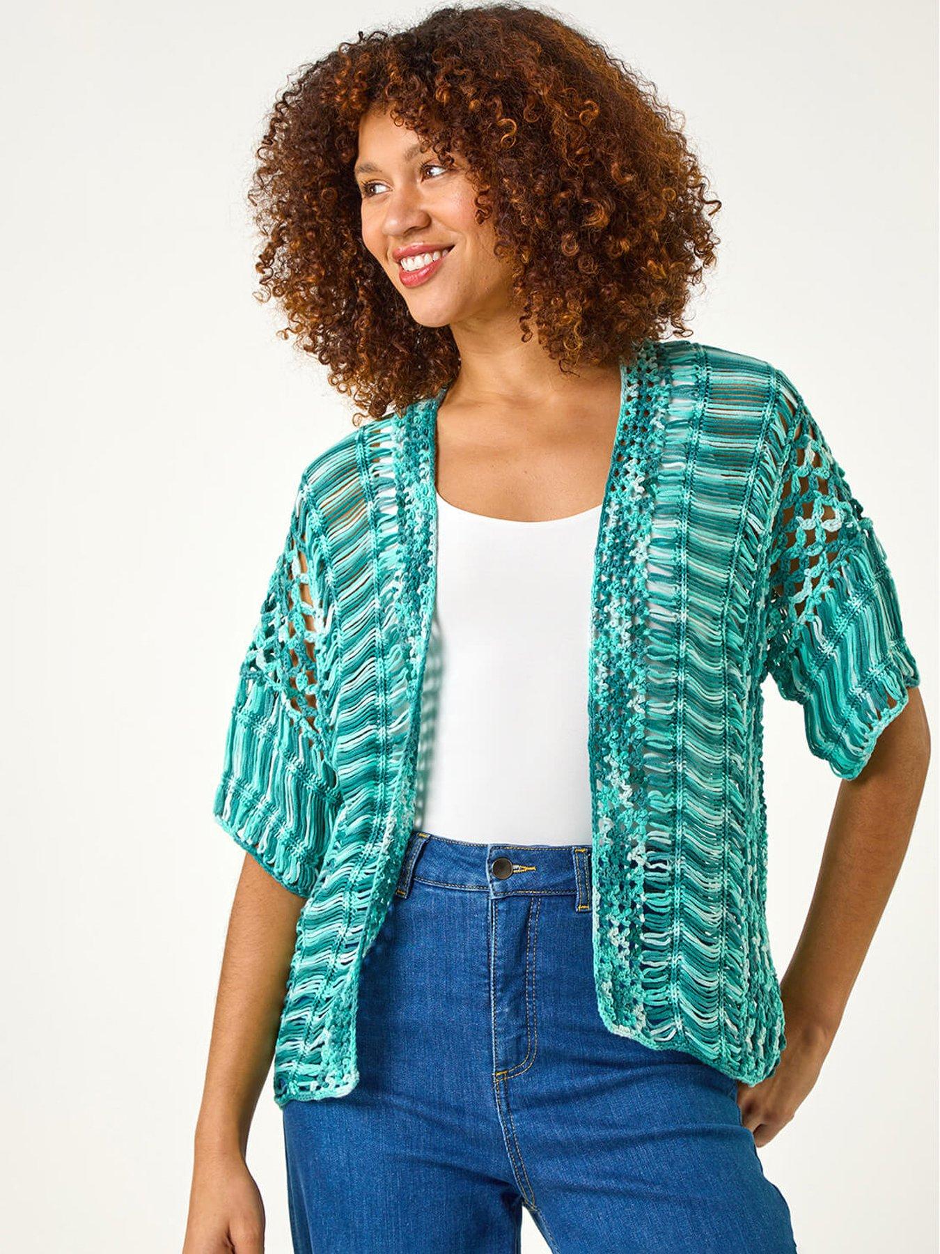 Image 1 of 5 of Roman Space Dye Knit Cardigan - Teal