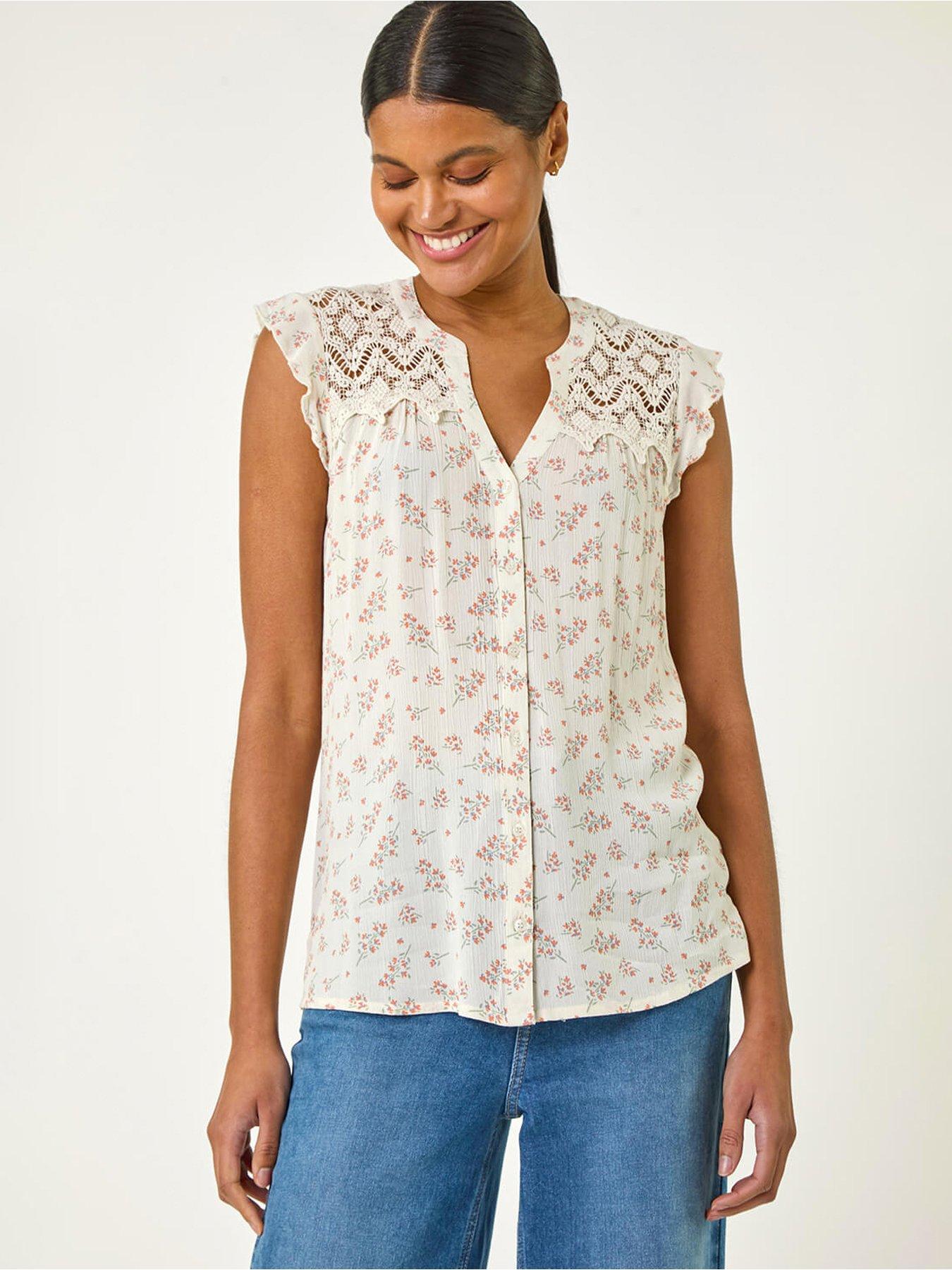  image of roman-lace-yoke-floral-blouse-pink