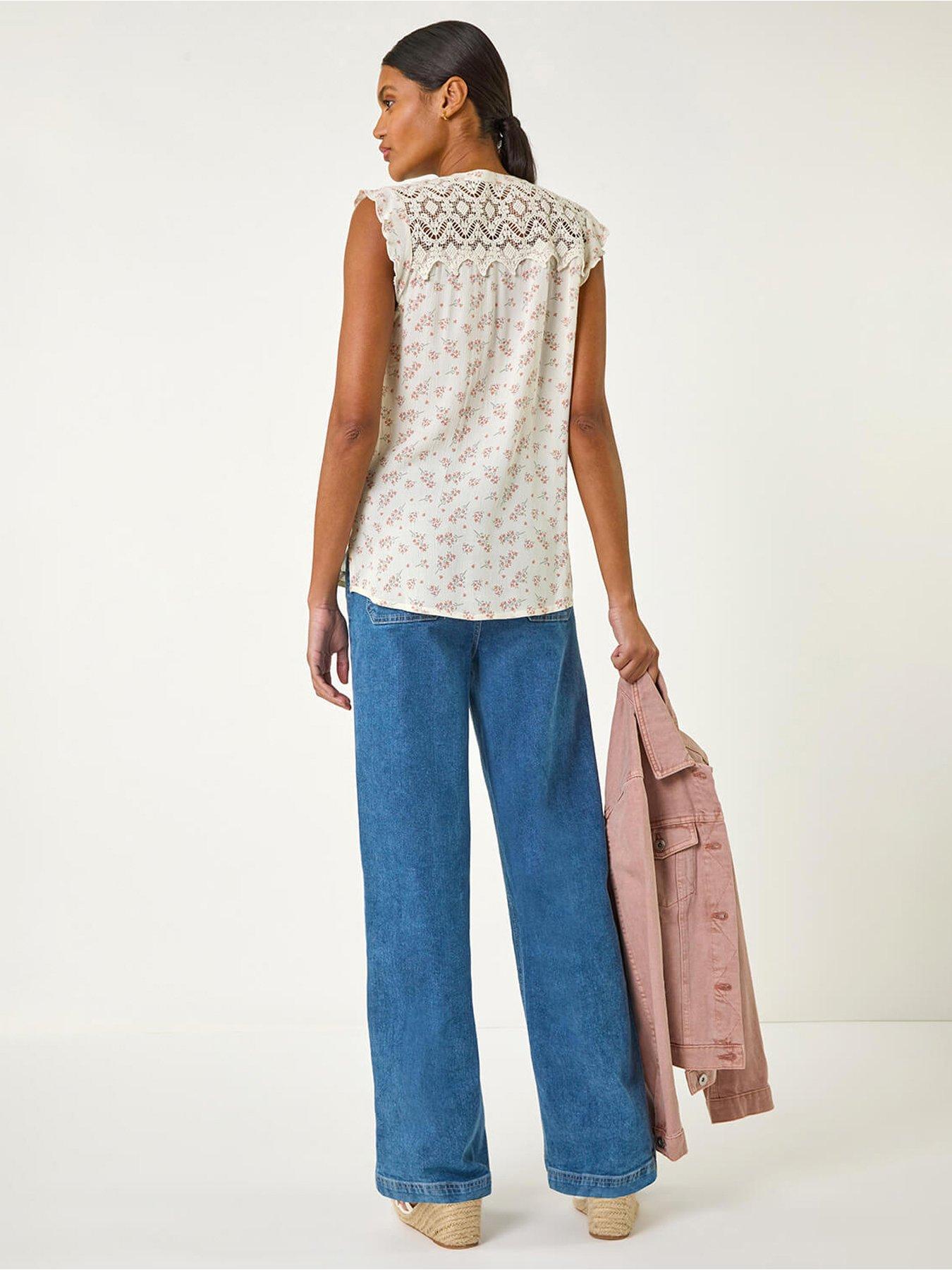  image of roman-lace-yoke-floral-blouse-pink