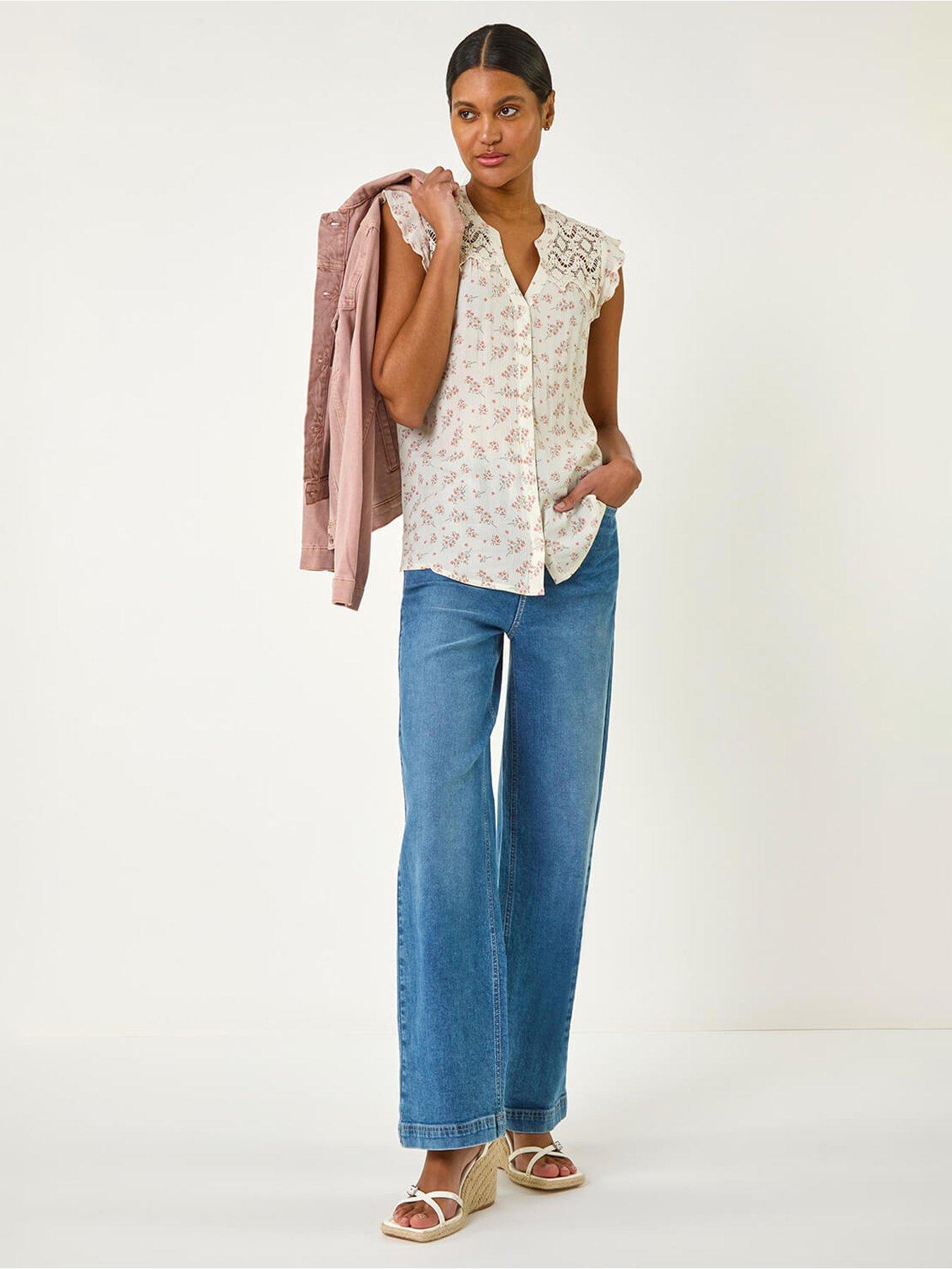  image of roman-lace-yoke-floral-blouse-pink