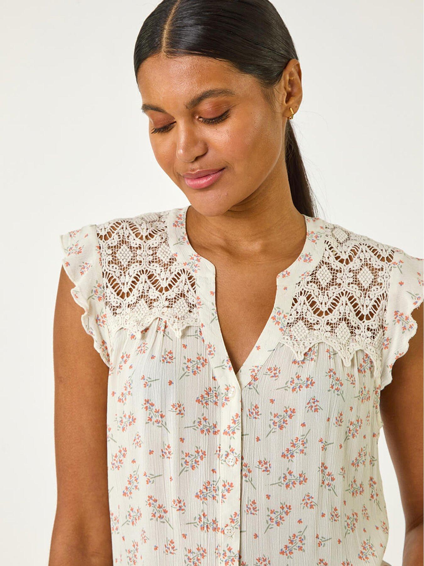  image of roman-lace-yoke-floral-blouse-pink