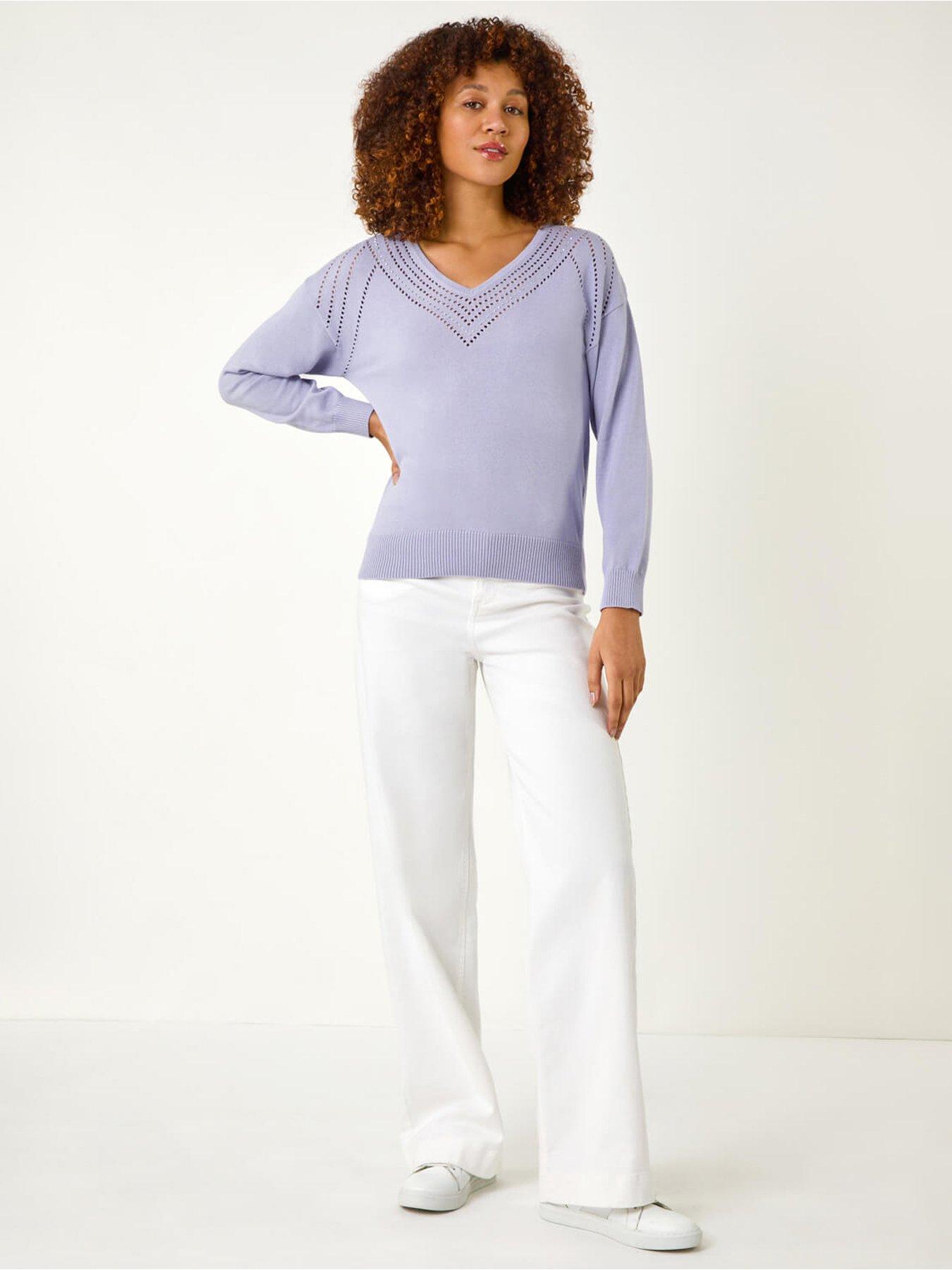 Image 3 of 5 of Roman Border Hotfix V-neck Jumper - Lilac