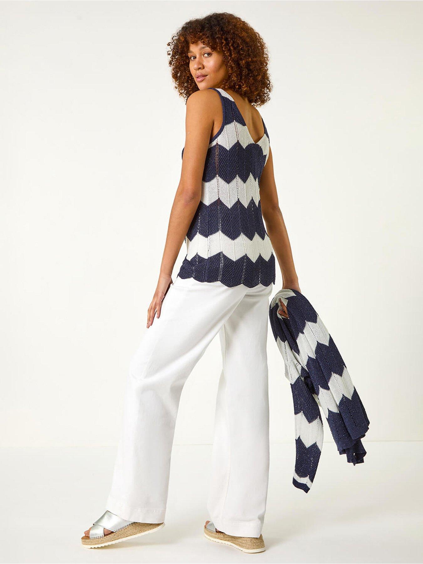  image of roman-chevron-stripe-knitted-vest-navy