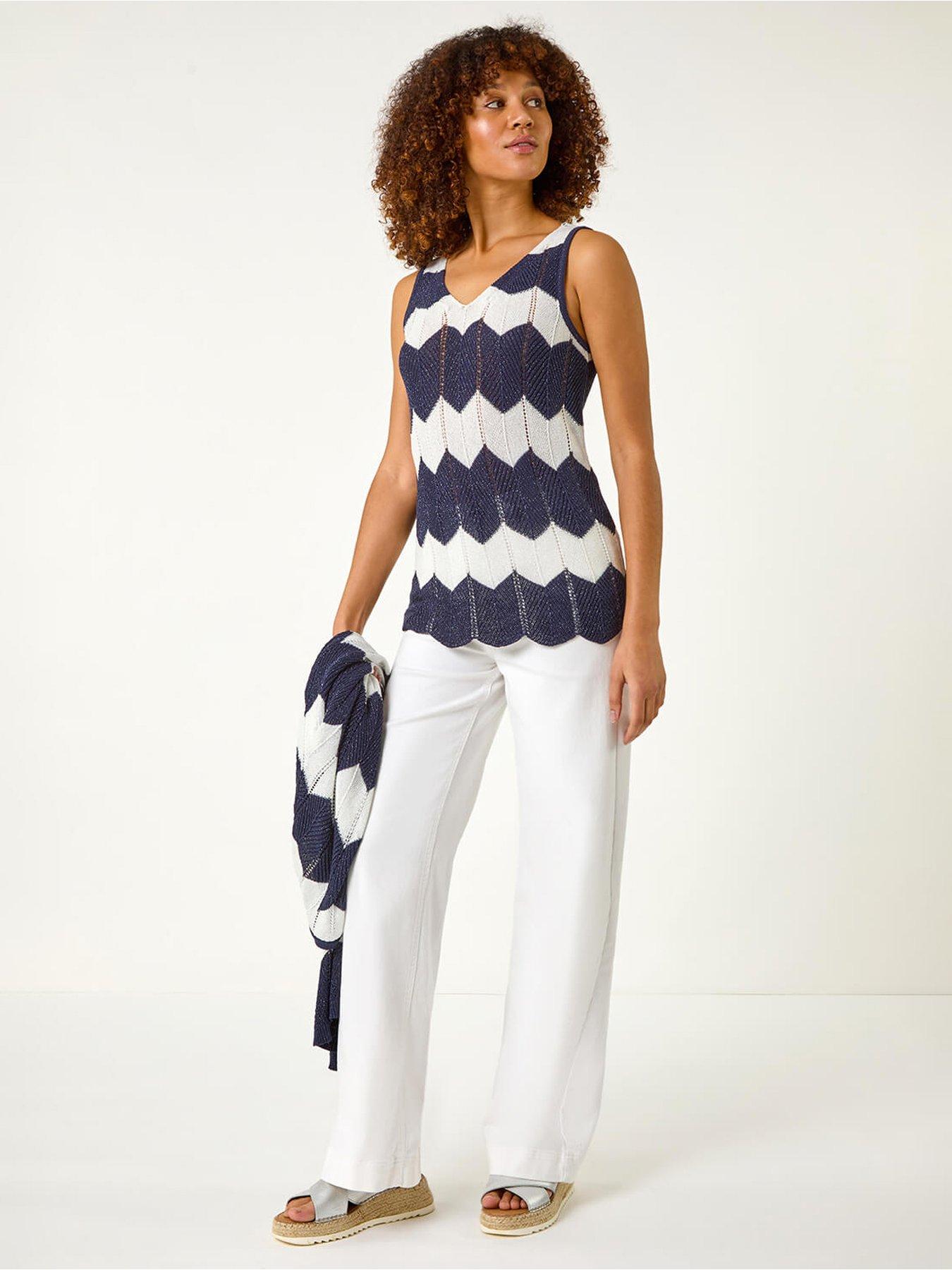  image of roman-chevron-stripe-knitted-vest-navy