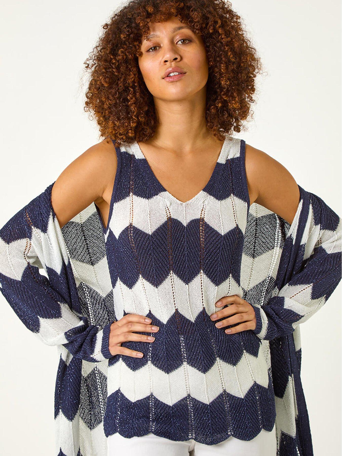  image of roman-chevron-stripe-knitted-vest-navy