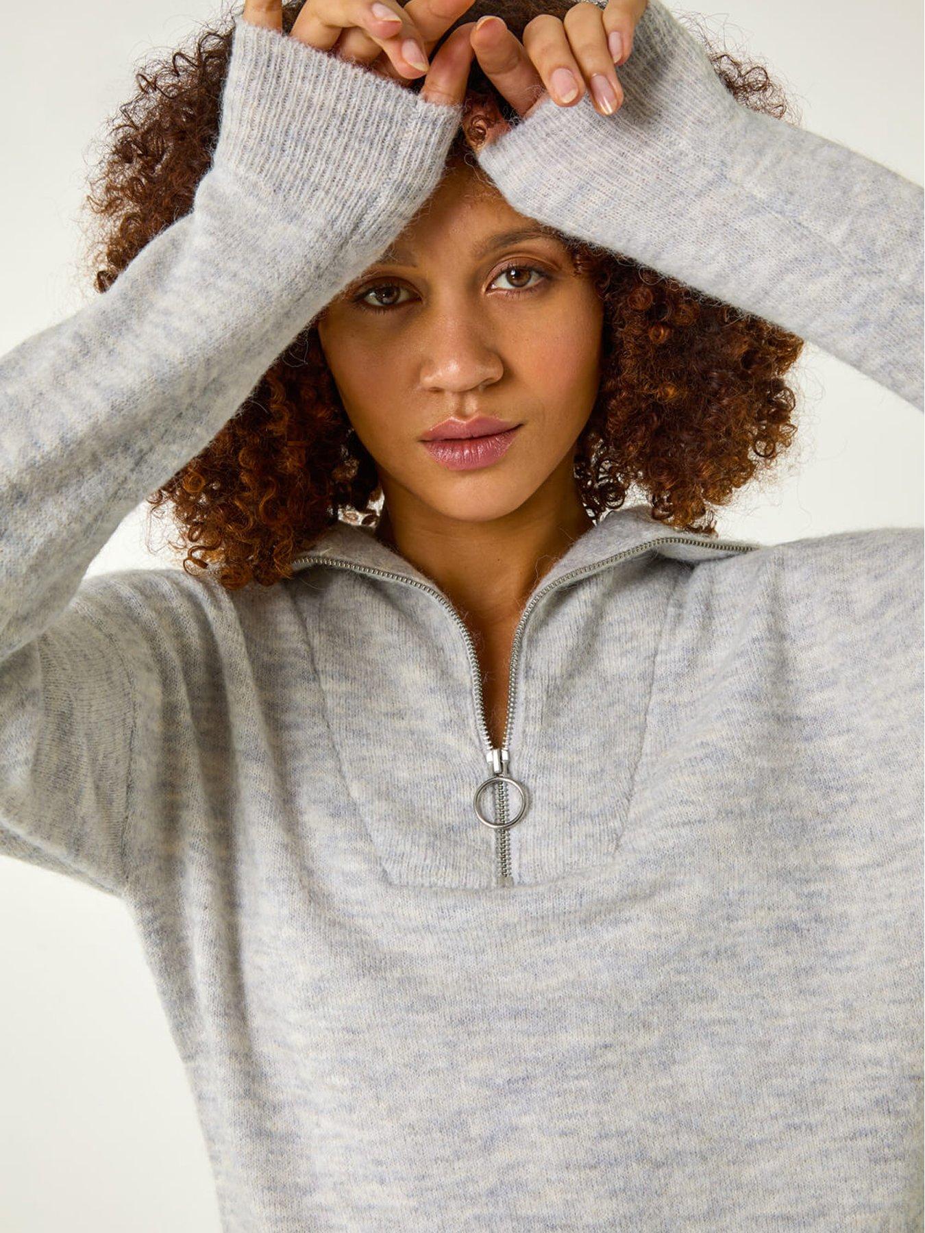 Image 4 of 5 of Roman Collar Zip Neck Knit Jumper - Grey
