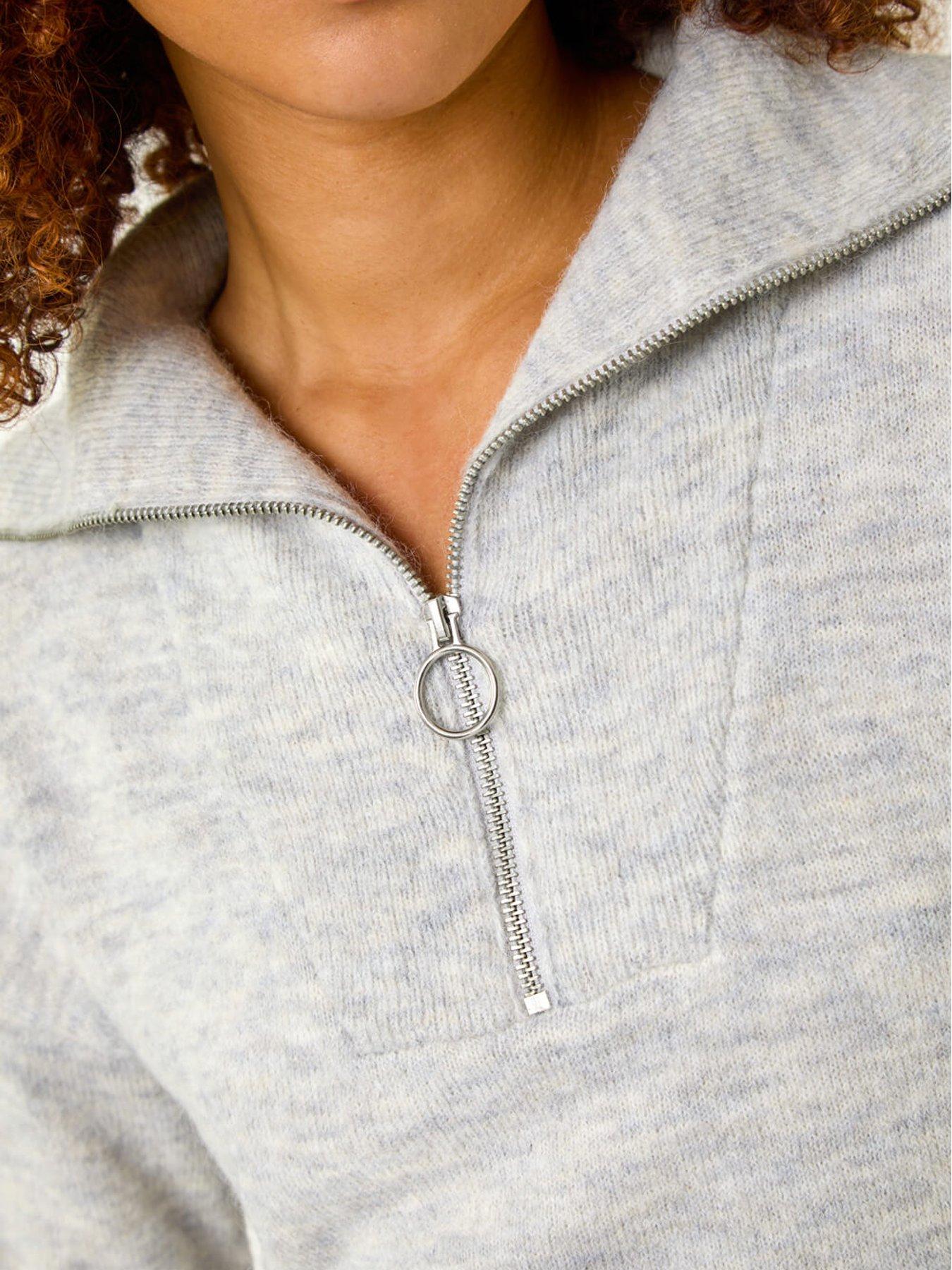 Image 5 of 5 of Roman Collar Zip Neck Knit Jumper - Grey