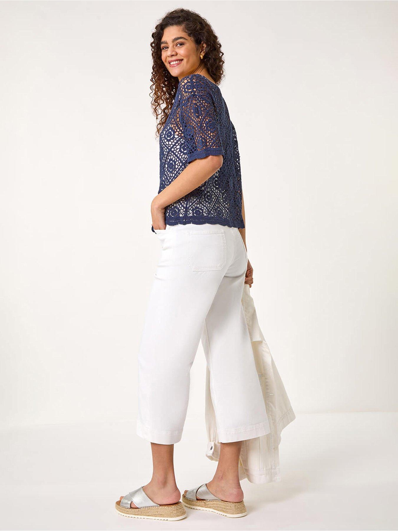 stillFront image of roman-cotton-crochet-t-shirt-navy
