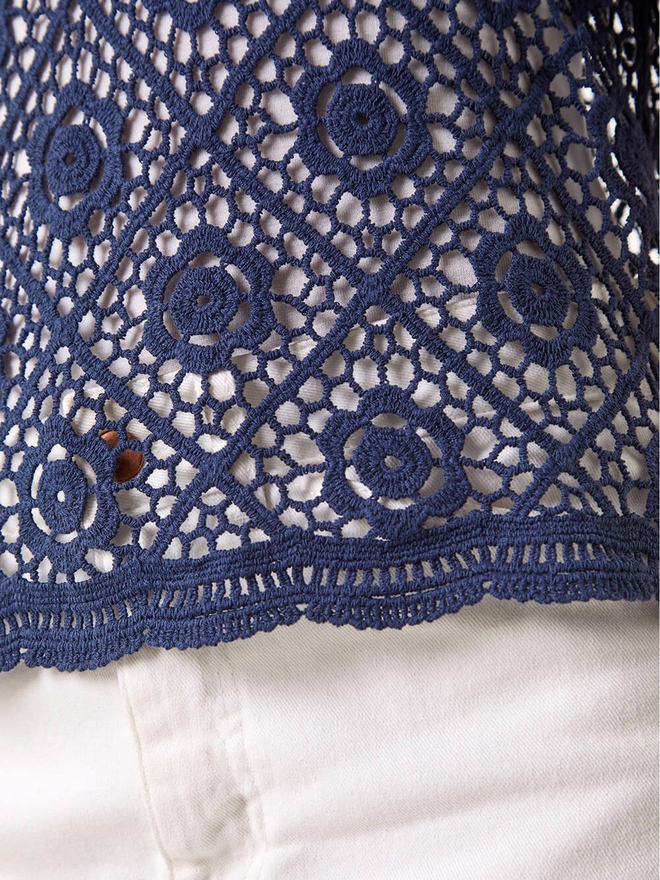  image of roman-cotton-crochet-t-shirt-navy