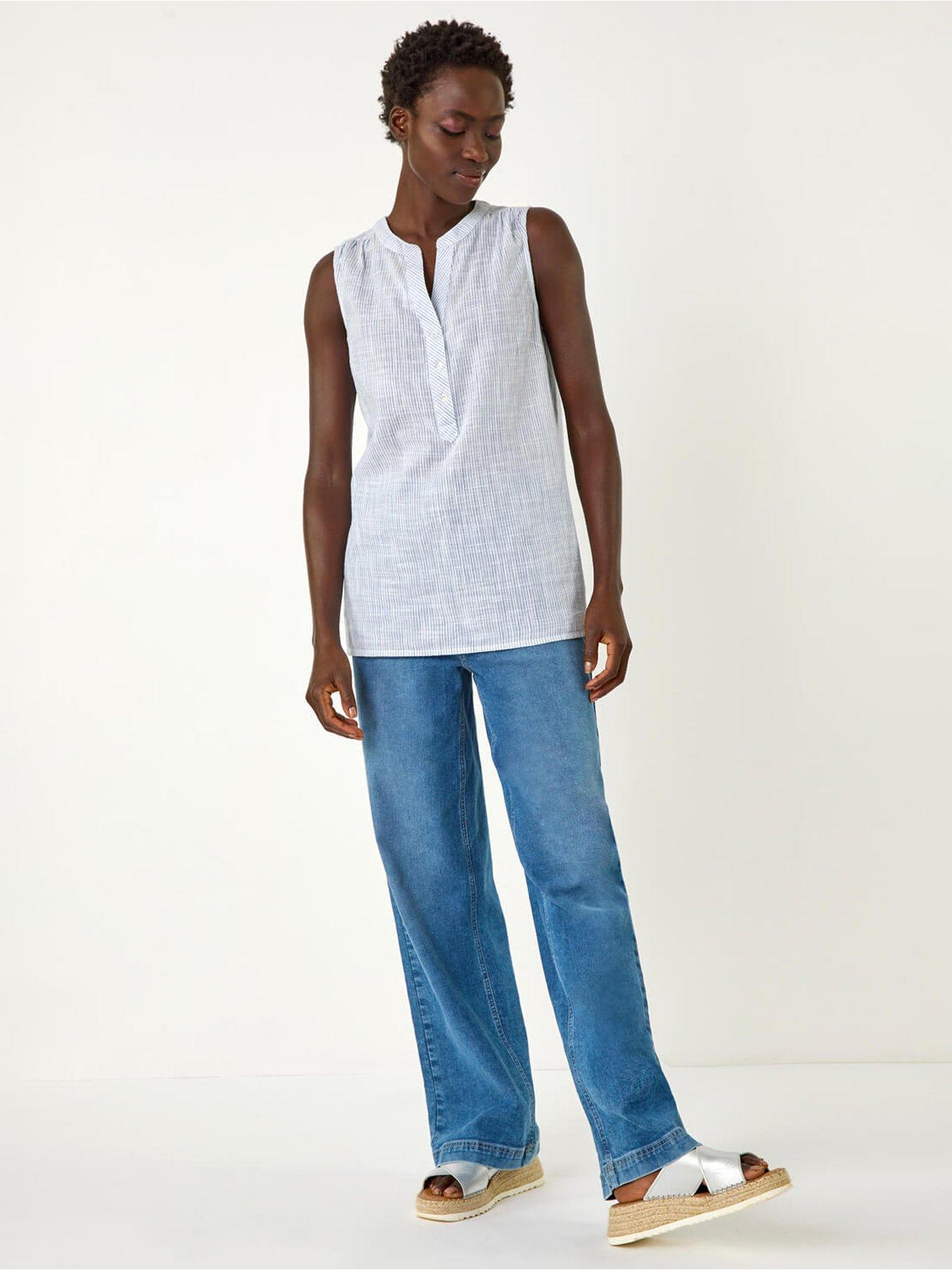 Image 3 of 5 of Roman Stripe V-neck Vest Top - Light Blue