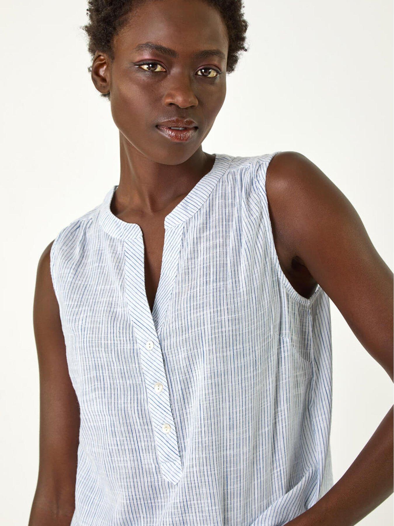 Image 4 of 5 of Roman Stripe V-neck Vest Top - Light Blue