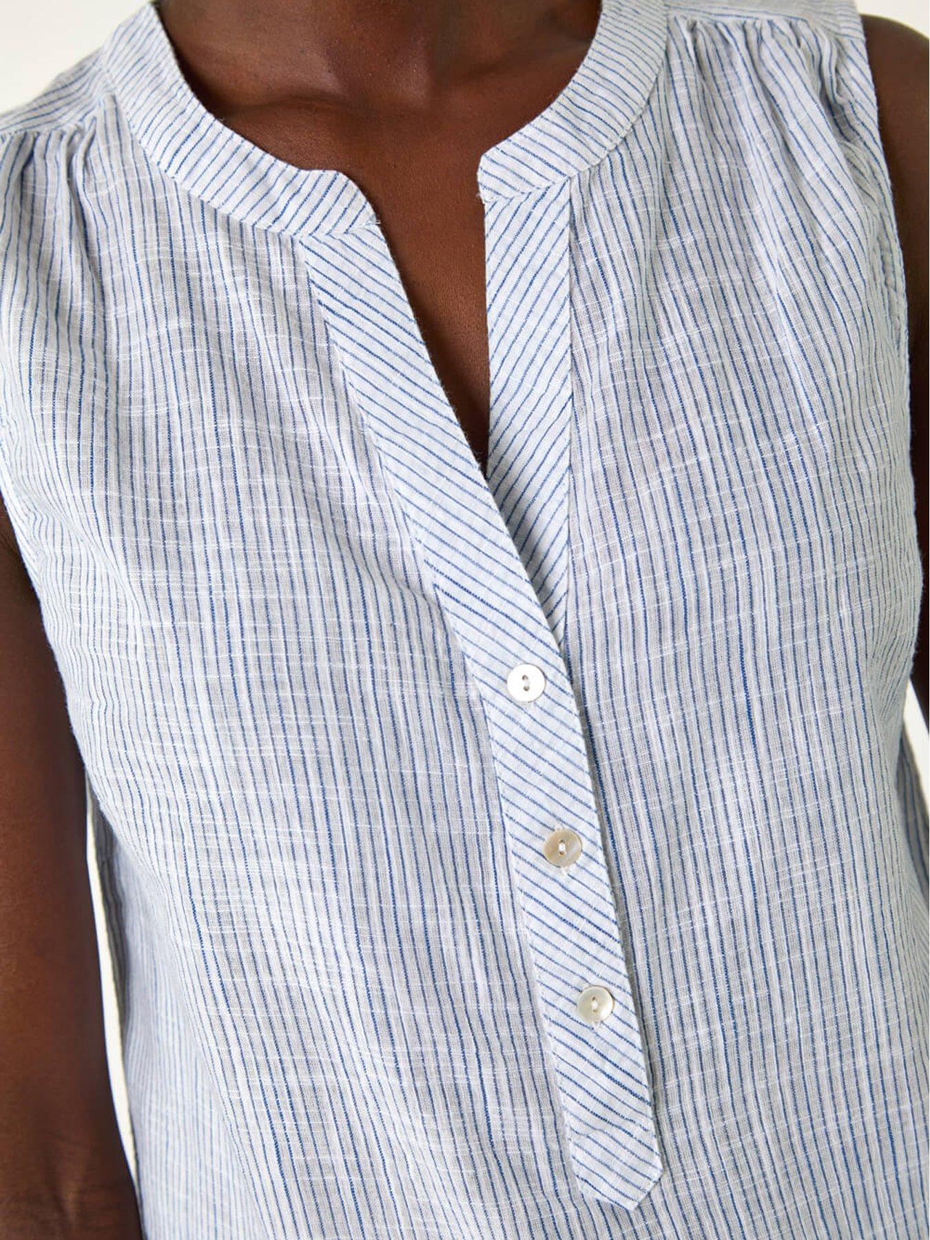 Image 5 of 5 of Roman Stripe V-neck Vest Top - Light Blue